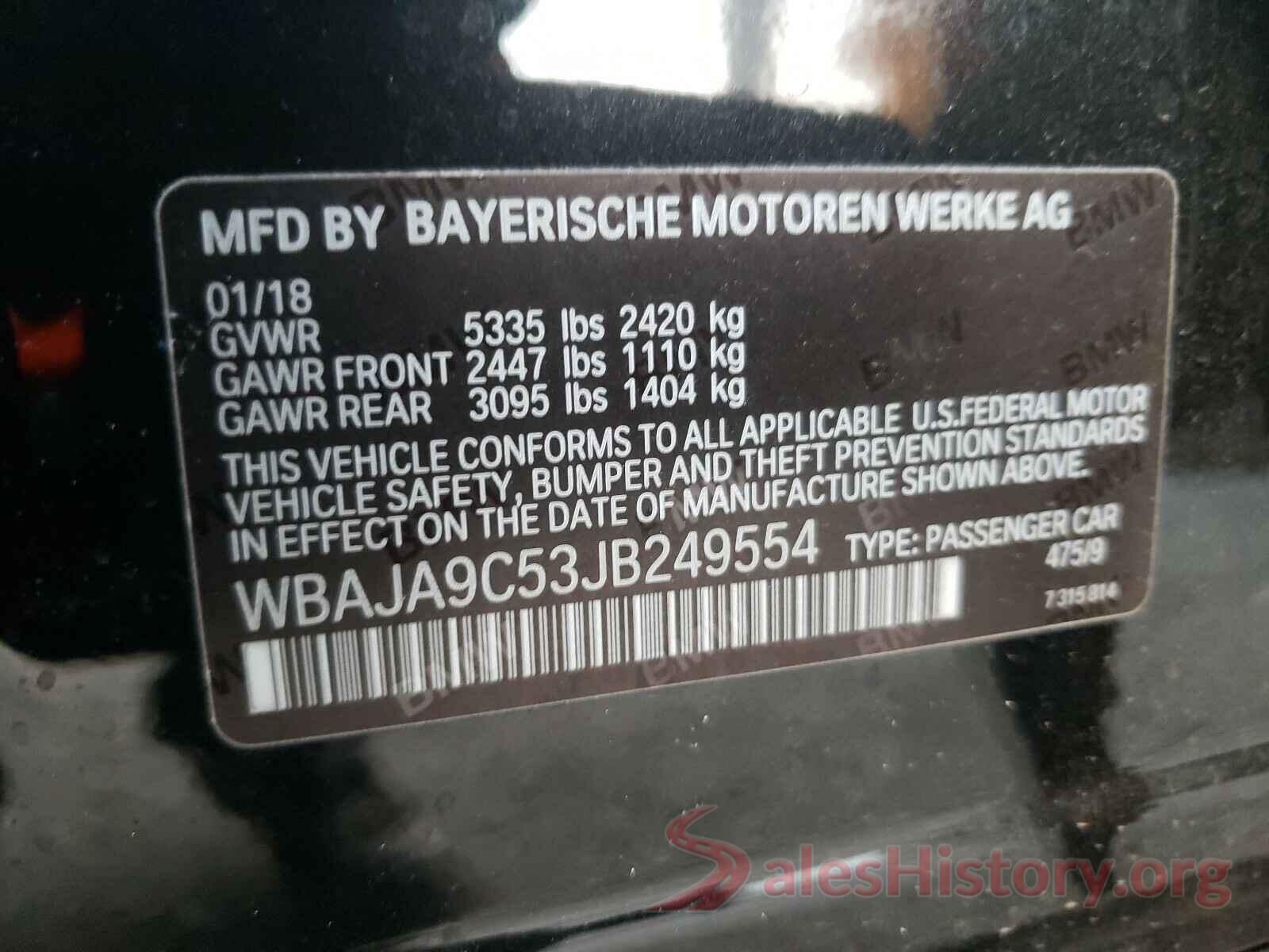 WBAJA9C53JB249554 2018 BMW 5 SERIES