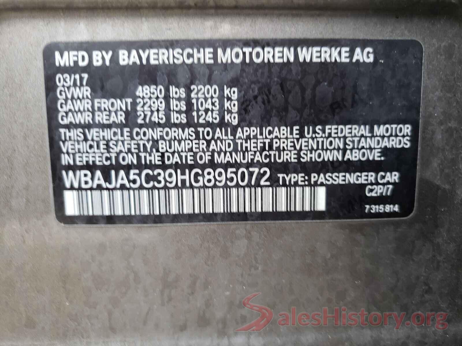 WBAJA5C39HG895072 2017 BMW 5 SERIES