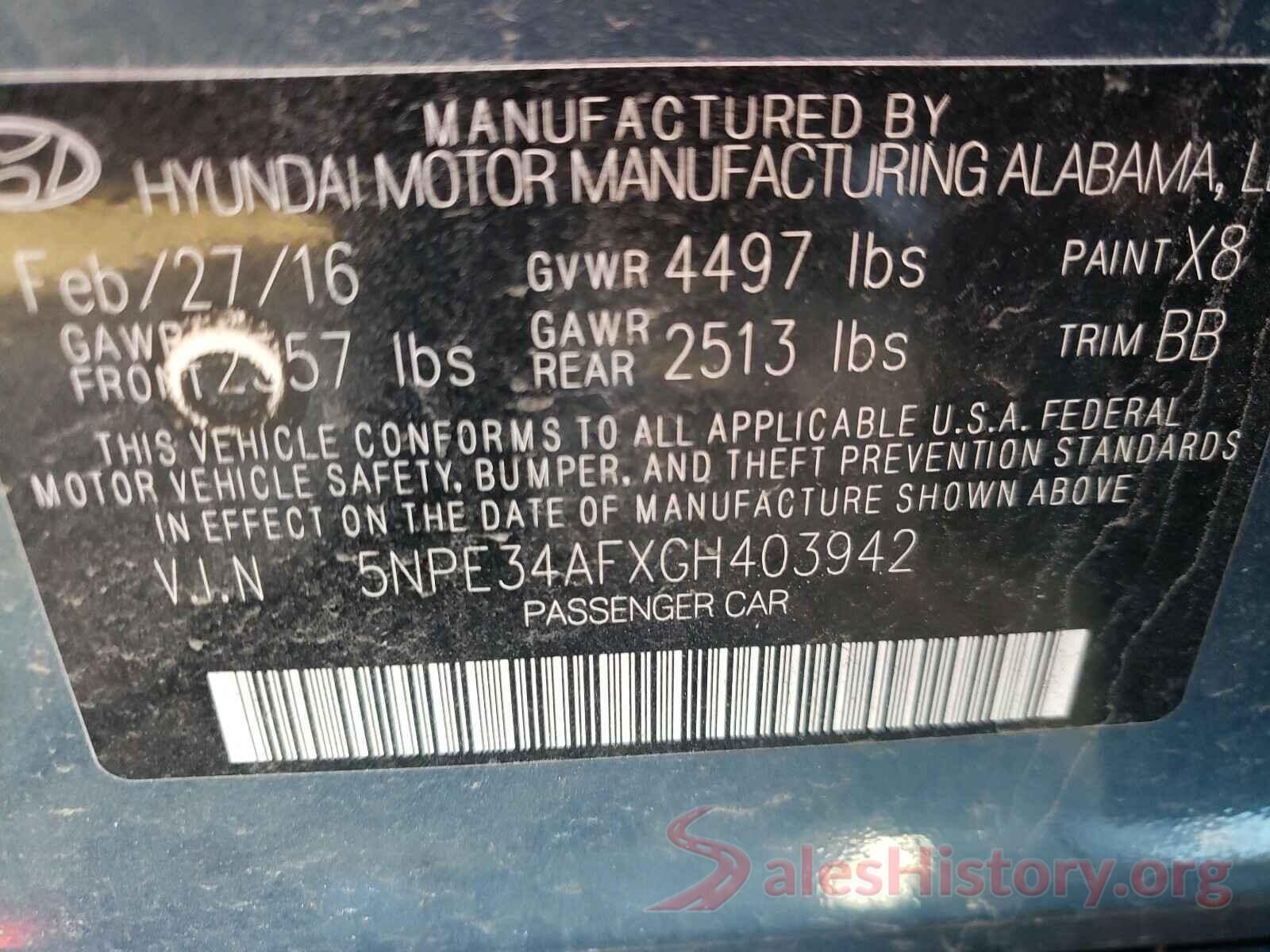 5NPE34AFXGH403942 2016 HYUNDAI SONATA