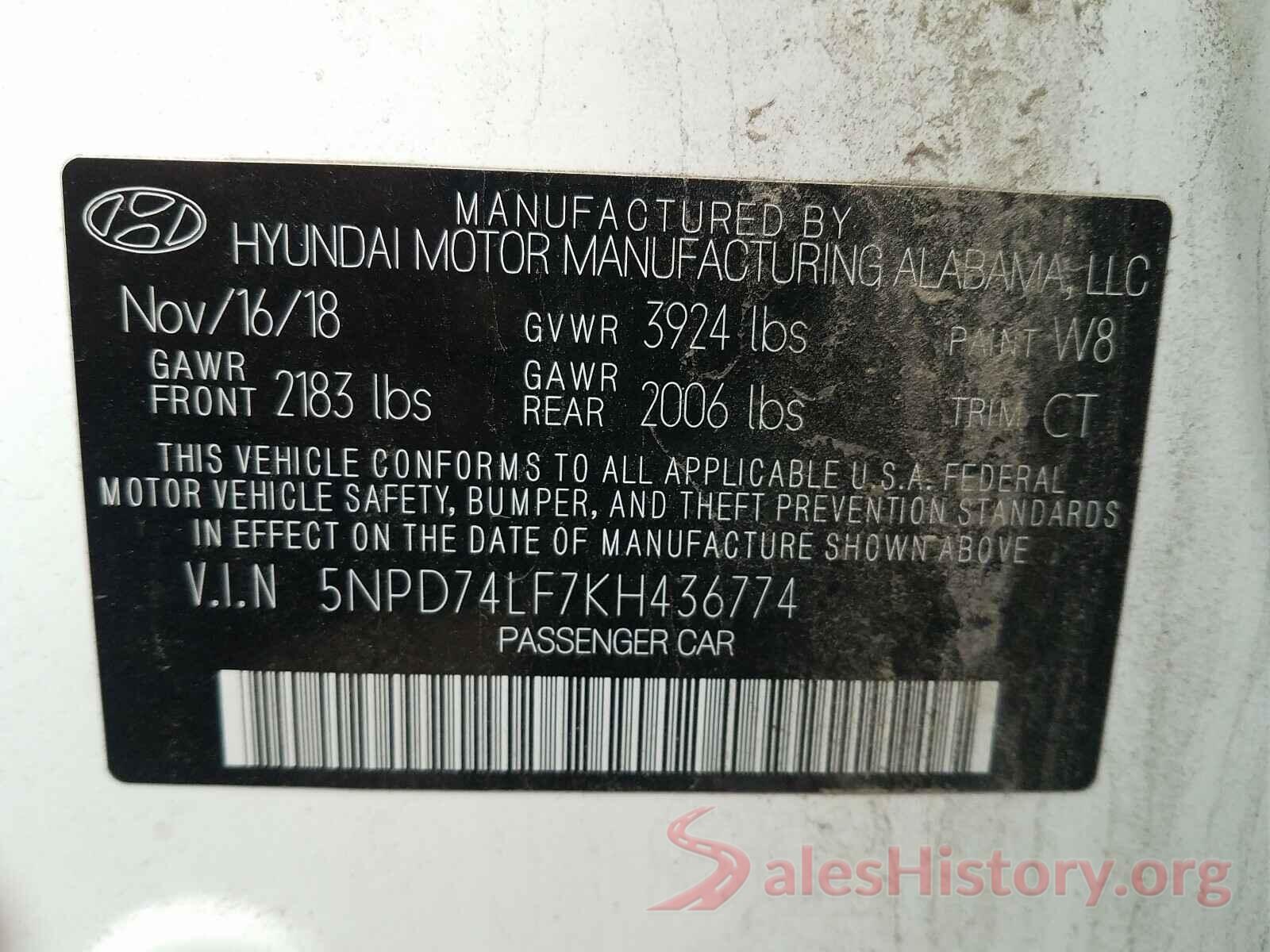 5NPD74LF7KH436774 2019 HYUNDAI ELANTRA