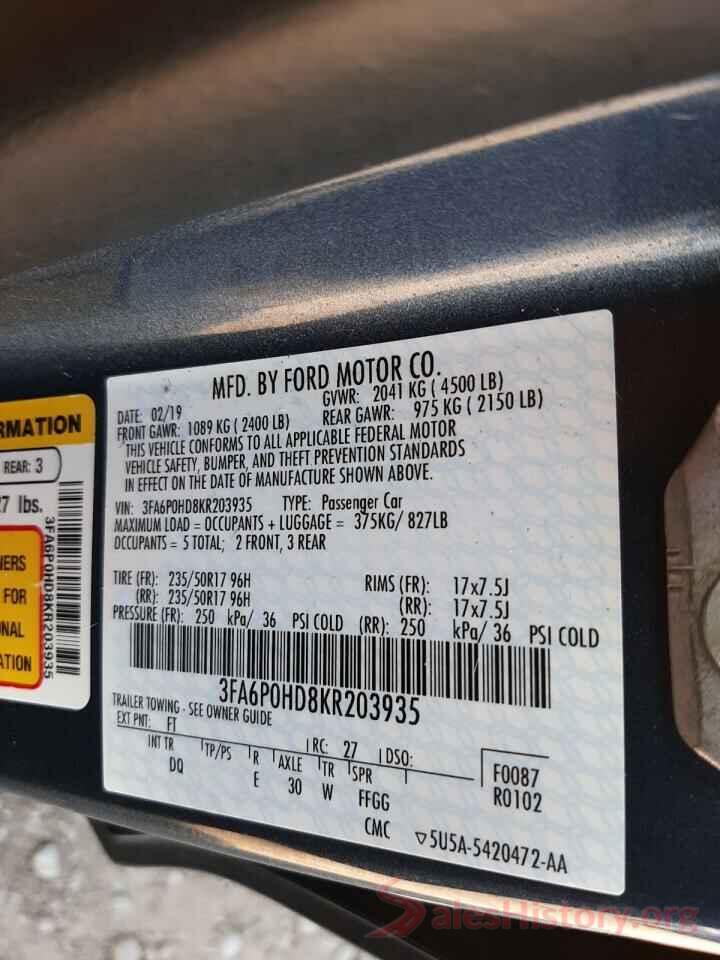 3FA6P0HD8KR203935 2019 FORD FUSION