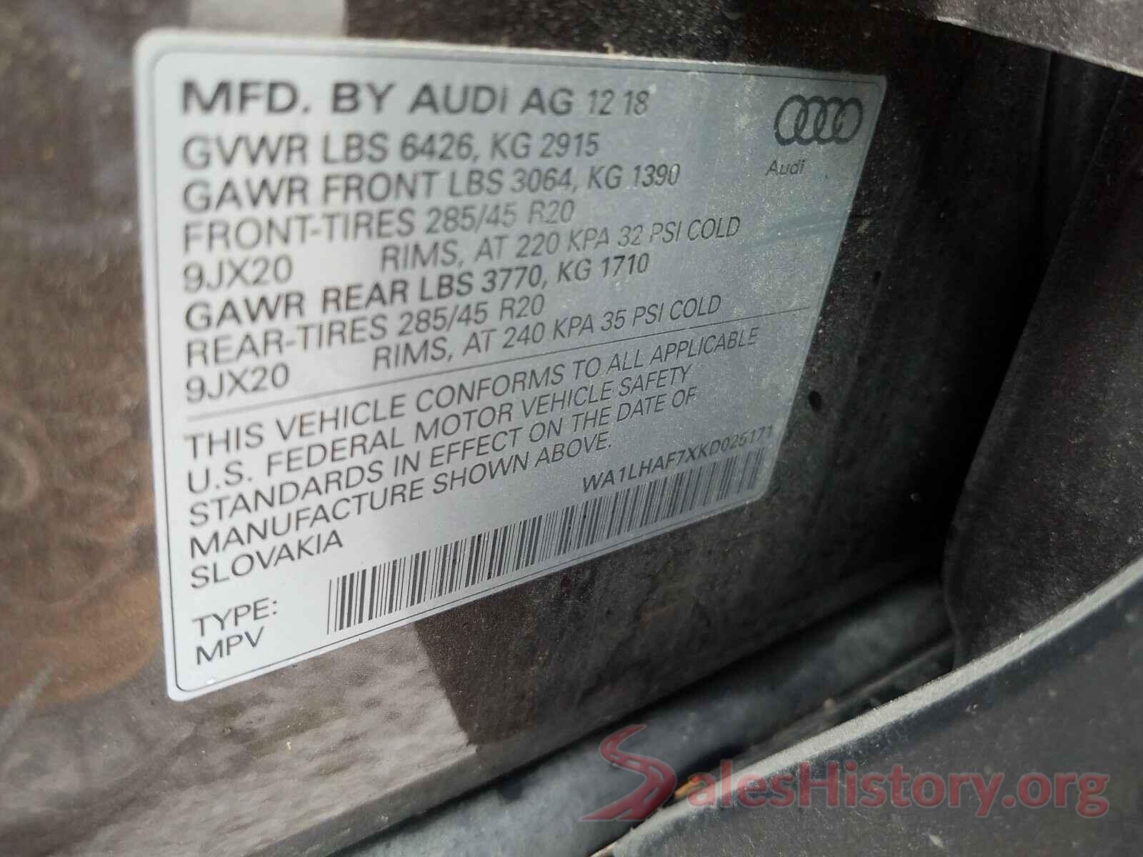 WA1LHAF7XKD025171 2019 AUDI Q7