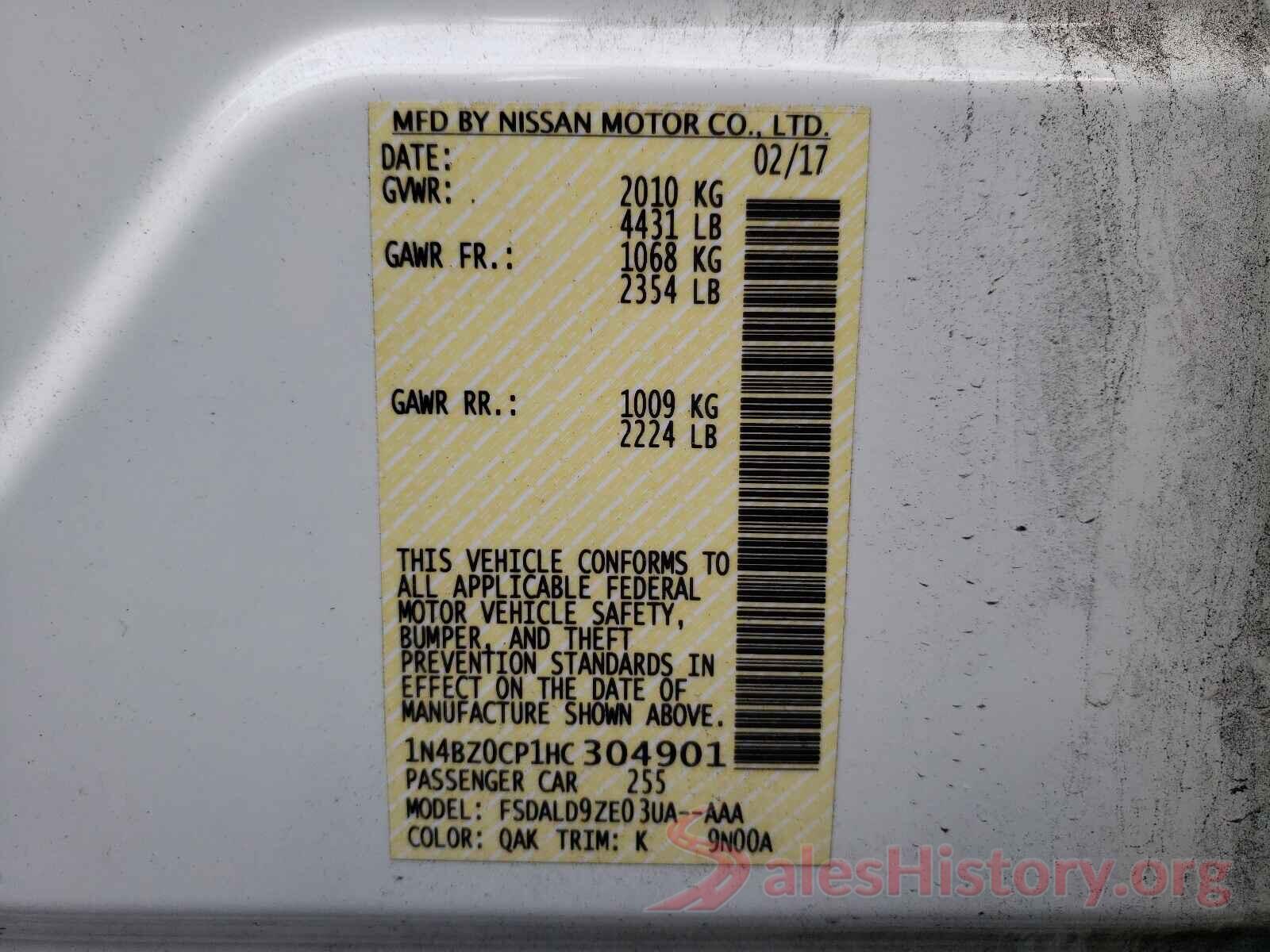 1N4BZ0CP1HC304901 2017 NISSAN LEAF