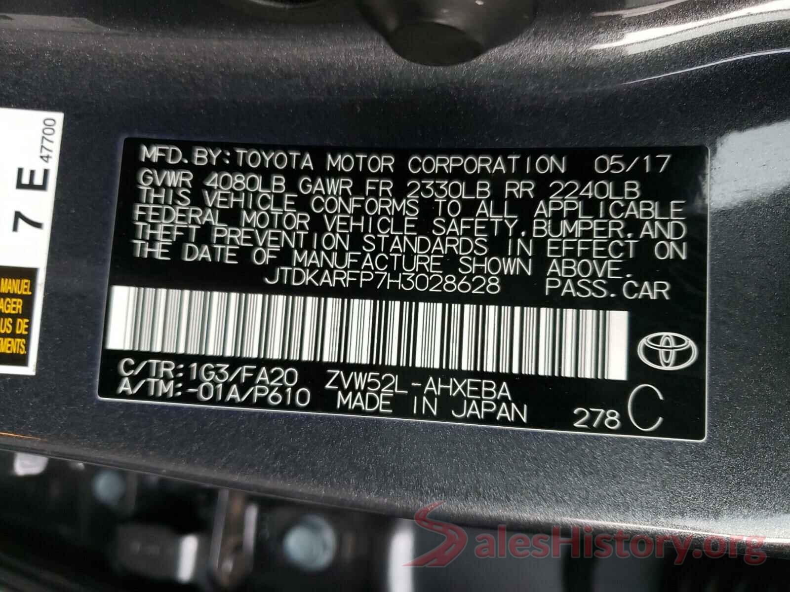 JTDKARFP7H3028628 2017 TOYOTA PRIUS