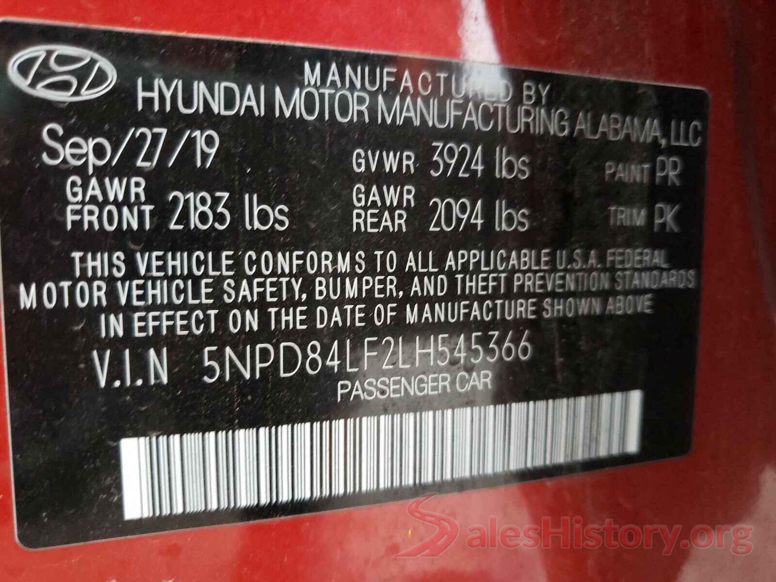 5NPD84LF2LH545366 2020 HYUNDAI ELANTRA