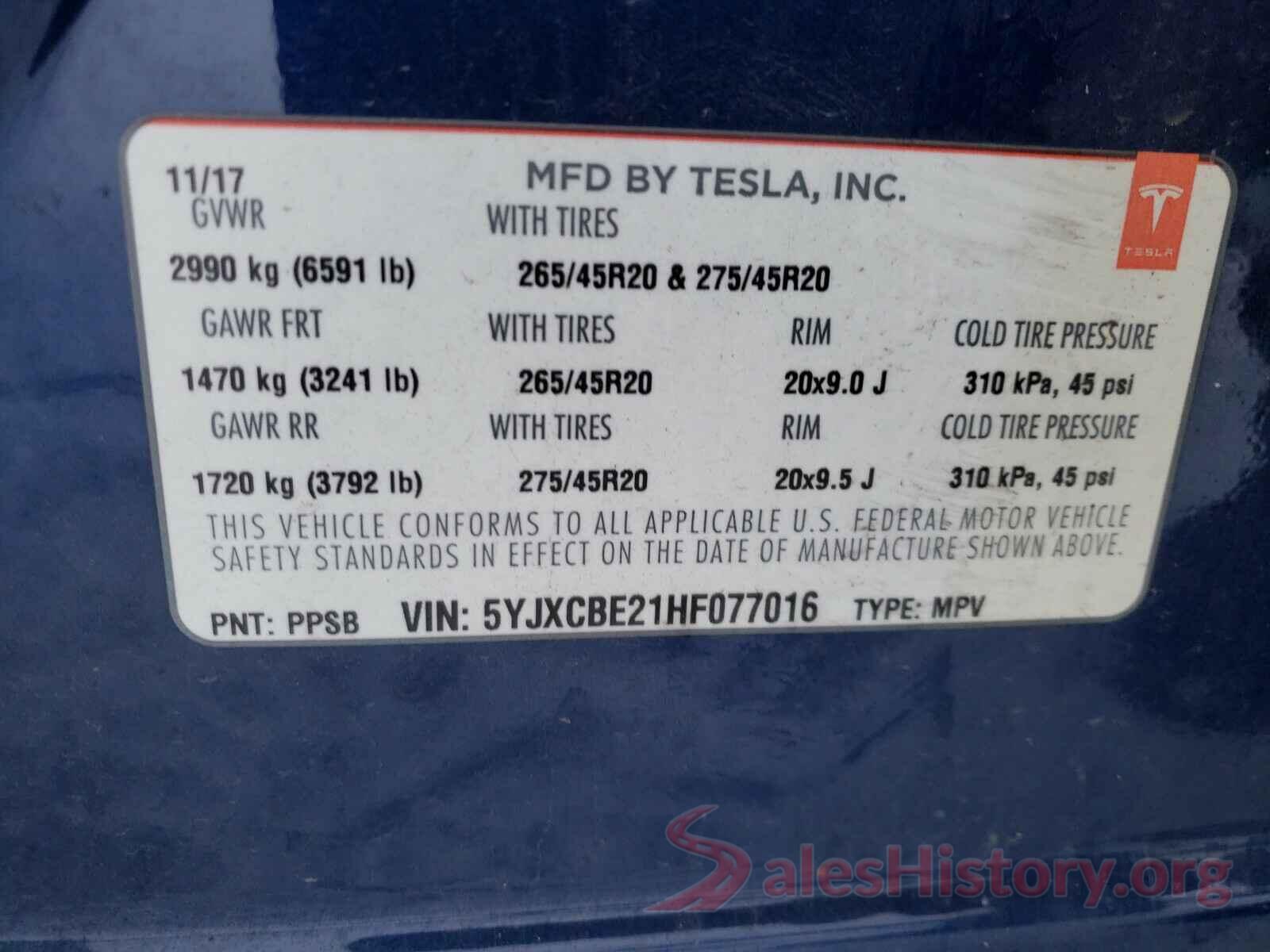 5YJXCBE21HF077016 2017 TESLA MODEL X