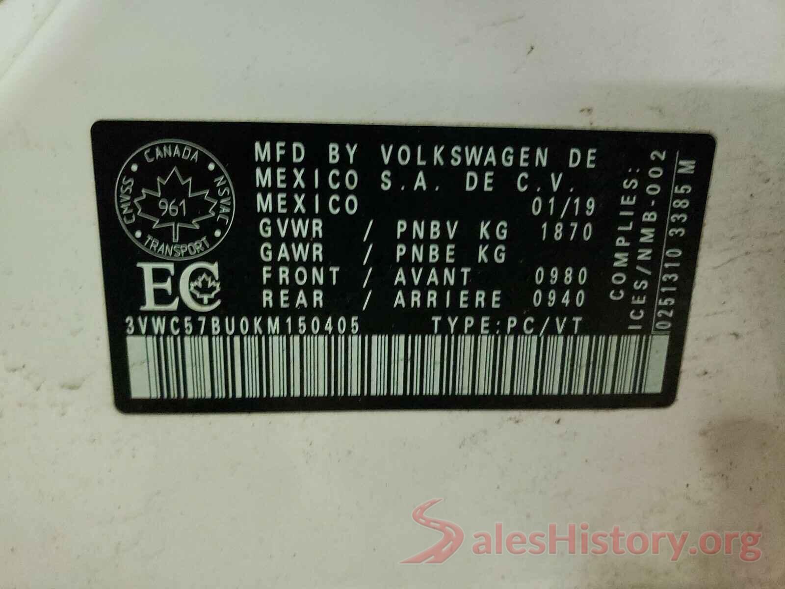 3VWC57BU0KM150405 2019 VOLKSWAGEN JETTA