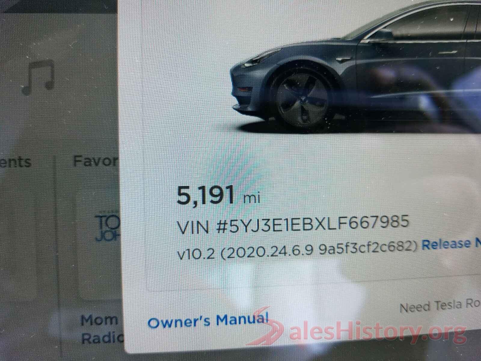 5YJ3E1EBXLF667985 2020 TESLA MODEL 3