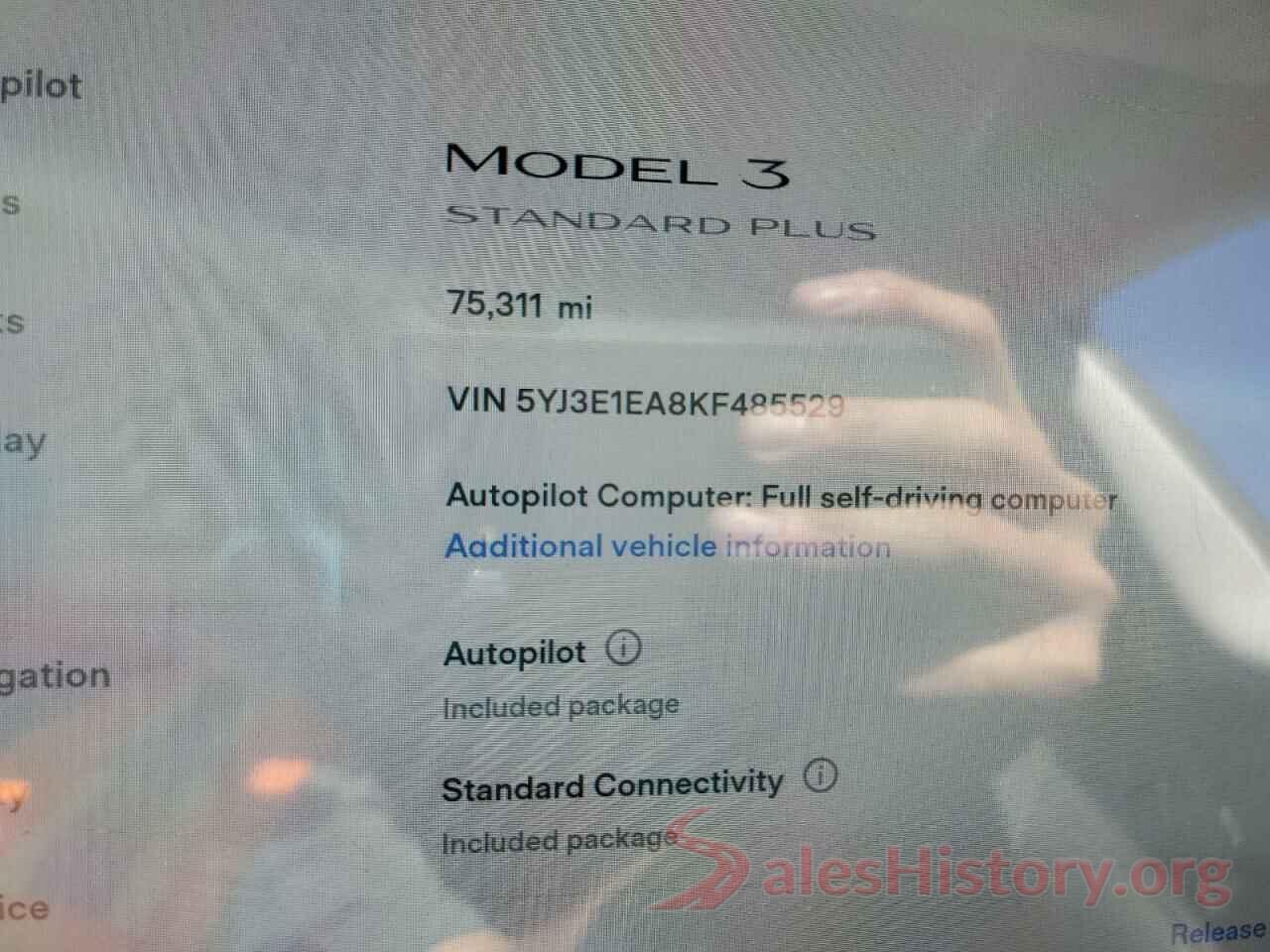 5YJ3E1EA8KF485529 2019 TESLA MODEL 3