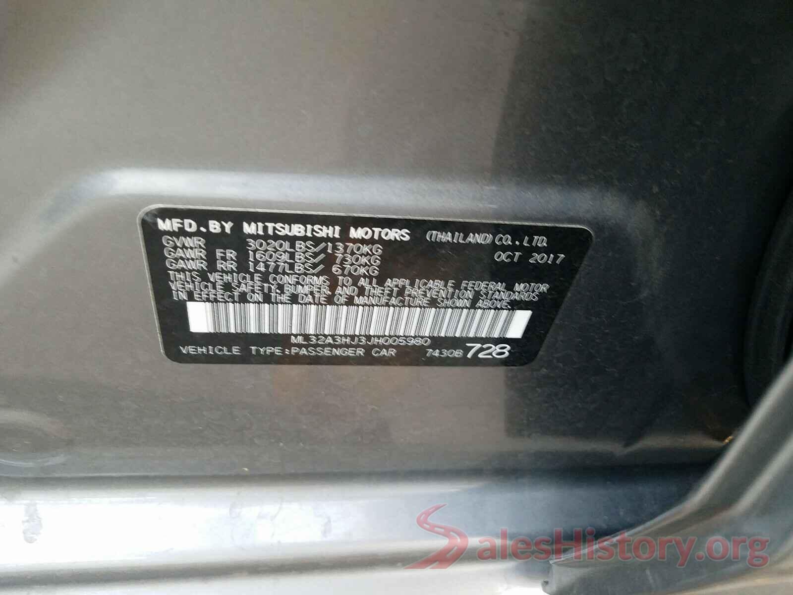 ML32A3HJ3JH005980 2018 MITSUBISHI MIRAGE