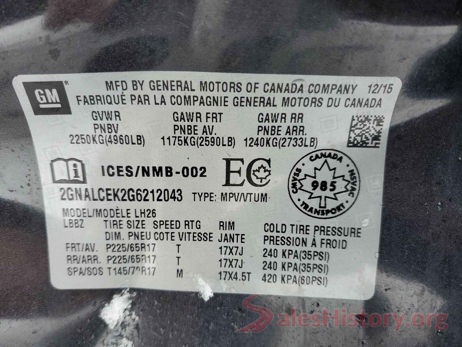 2GNALCEK2G6212043 2016 CHEVROLET EQUINOX