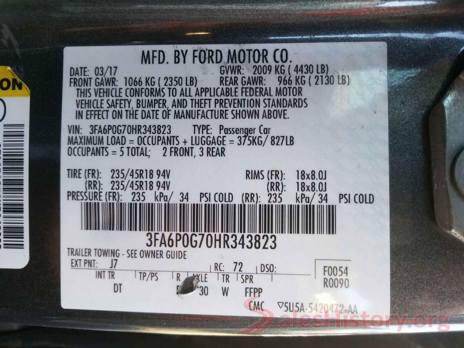 3FA6P0G70HR343823 2017 FORD FUSION