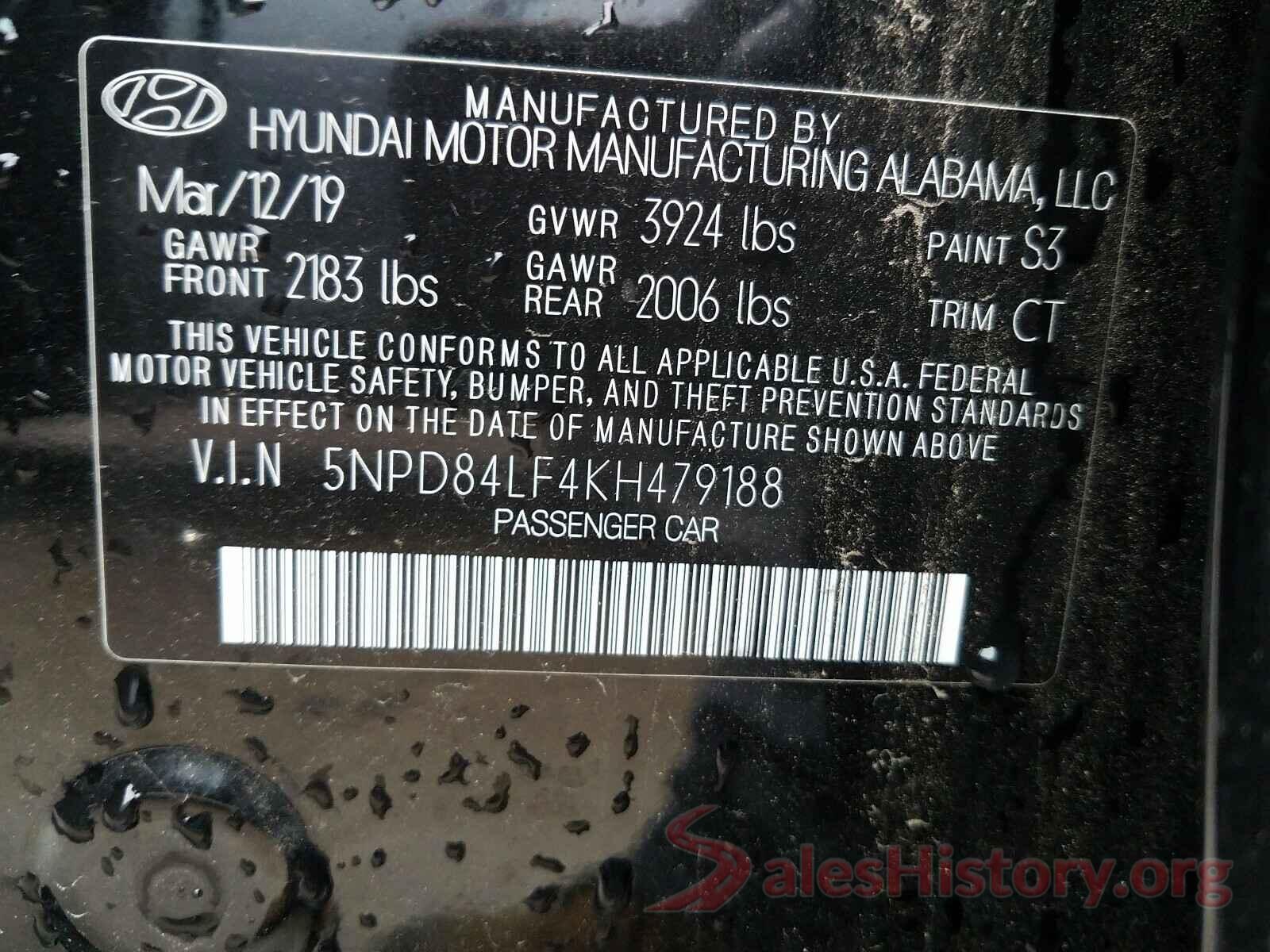 5NPD84LF4KH479188 2019 HYUNDAI ELANTRA