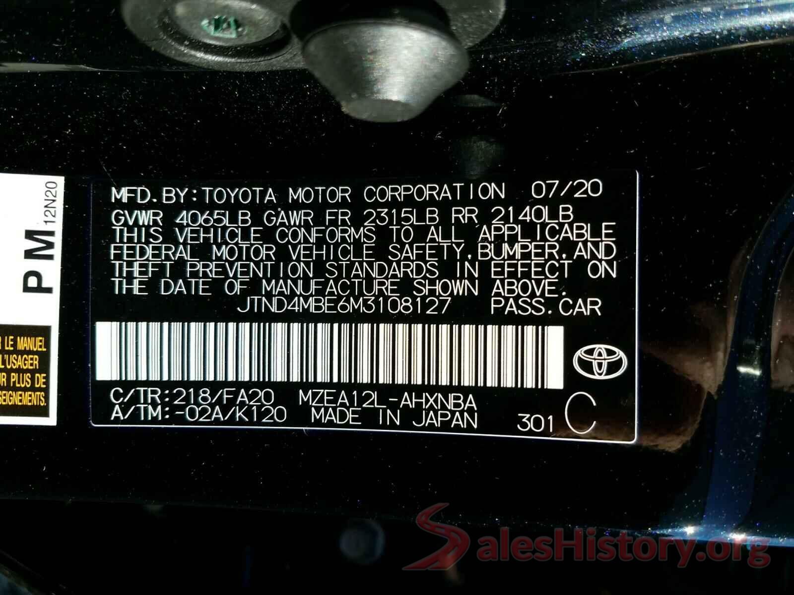 JTND4MBE6M3108127 2021 TOYOTA COROLLA