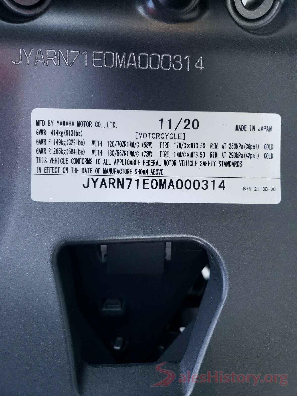 JYARN71E0MA000314 2021 YAMAHA MT09