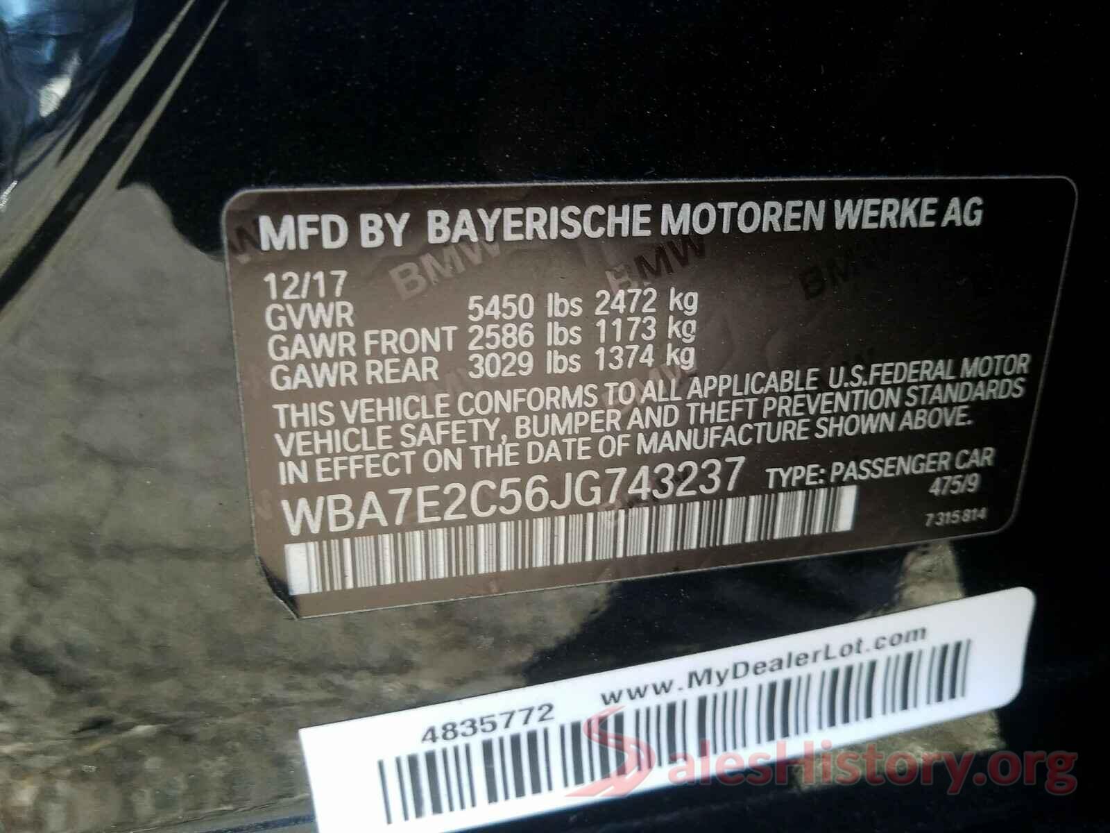 WBA7E2C56JG743237 2018 BMW 7 SERIES