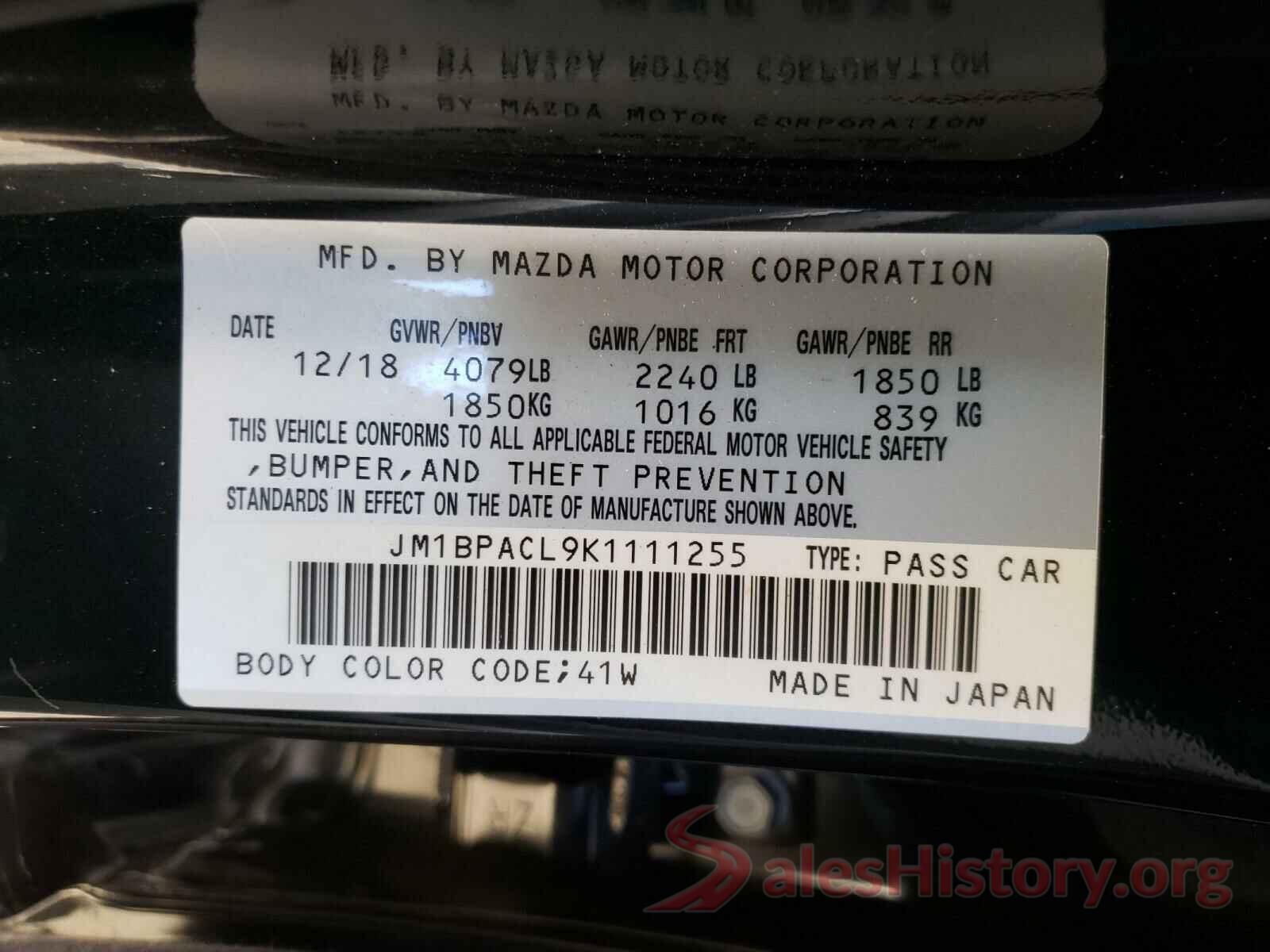 JM1BPACL9K1111255 2019 MAZDA 3