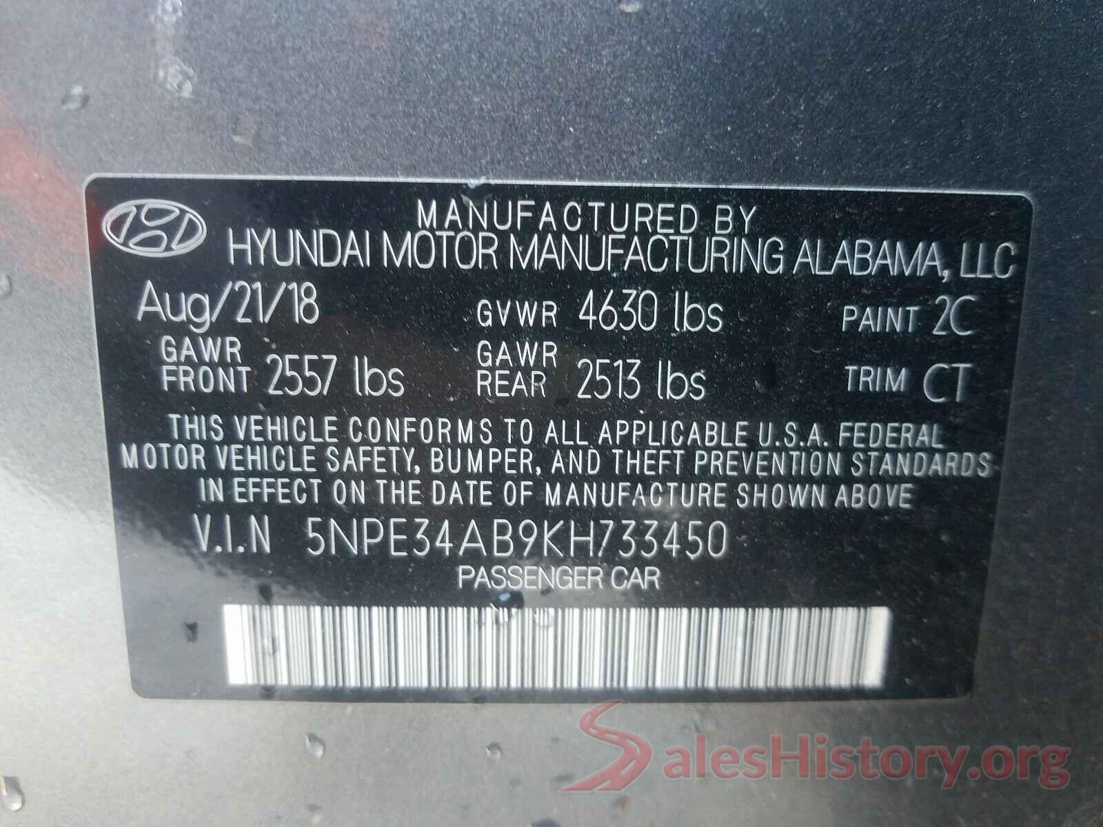 5NPE34AB9KH733450 2019 HYUNDAI SONATA