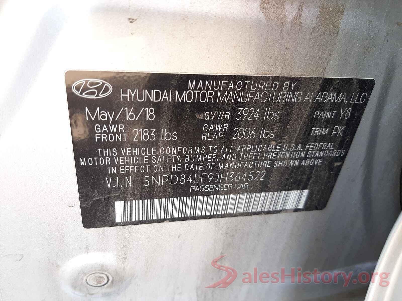 5NPD84LF9JH364522 2018 HYUNDAI ELANTRA