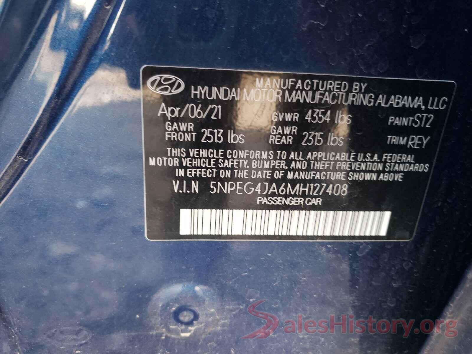 5NPEG4JA6MH127408 2021 HYUNDAI SONATA