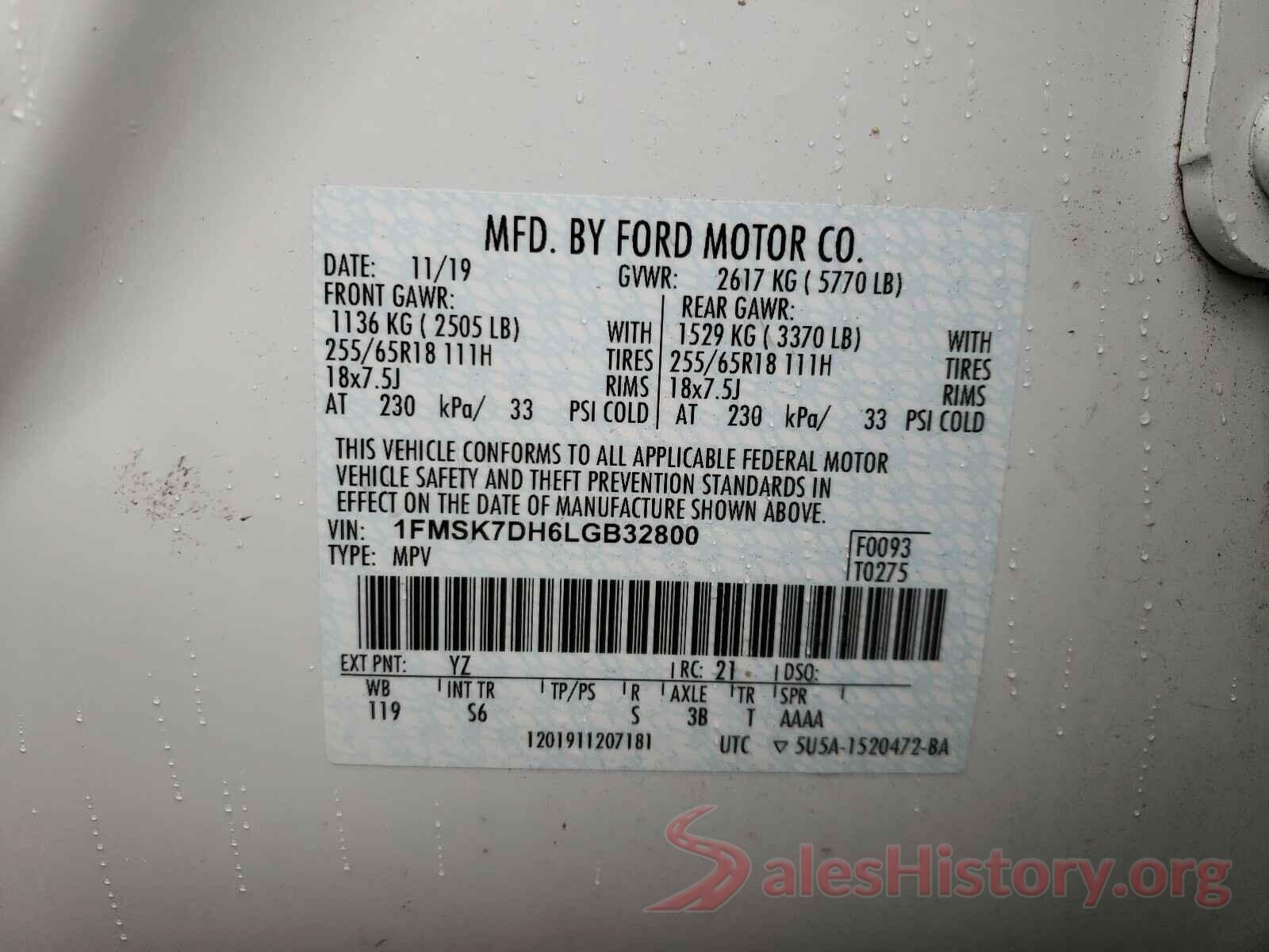 1FMSK7DH6LGB32800 2020 FORD EXPLORER