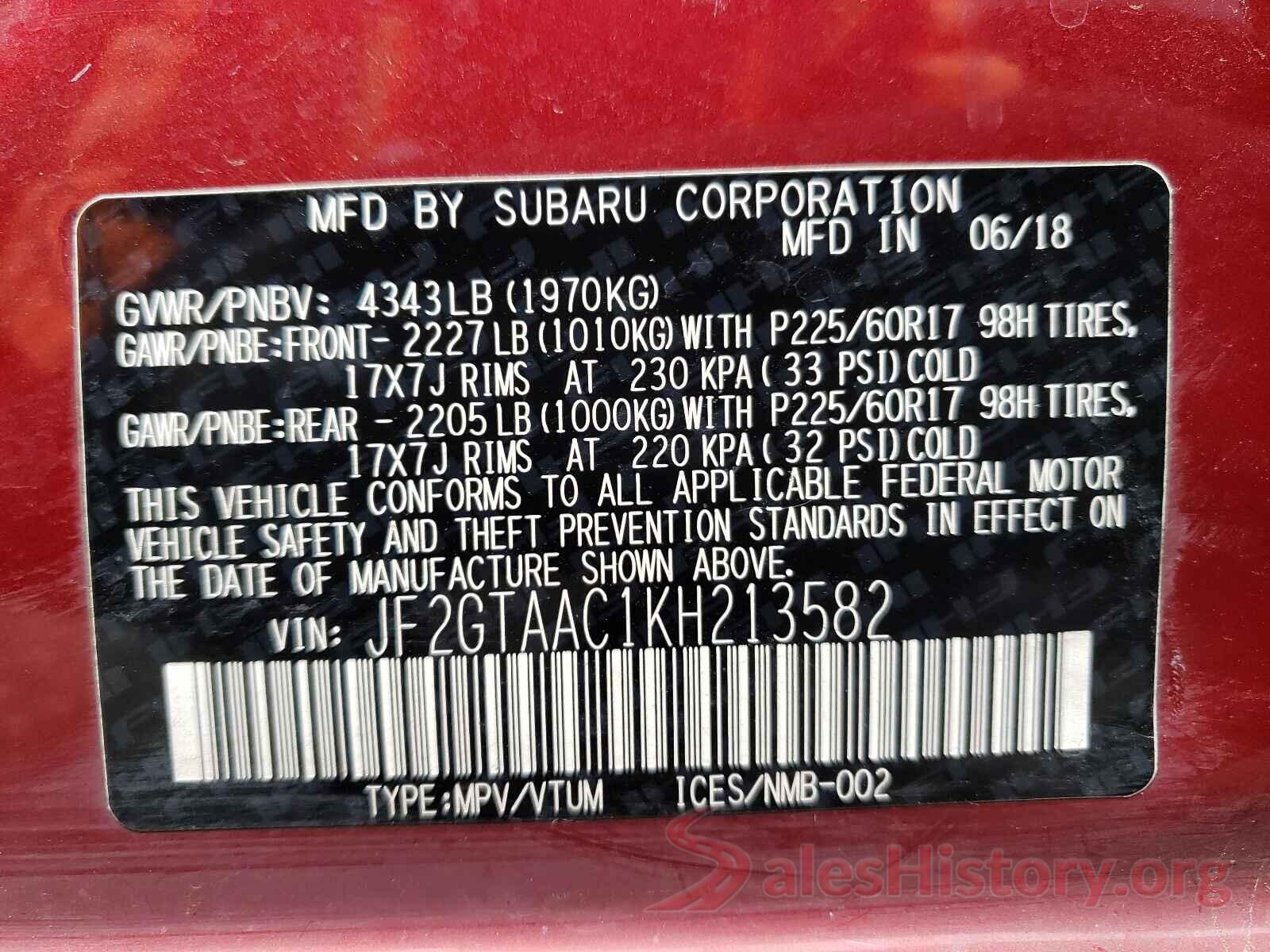 JF2GTAAC1KH213582 2019 SUBARU CROSSTREK