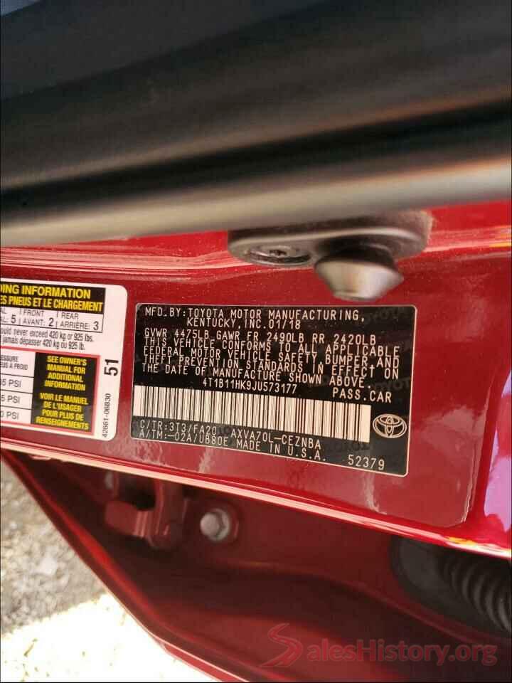 4T1B11HK9JU573177 2018 TOYOTA CAMRY