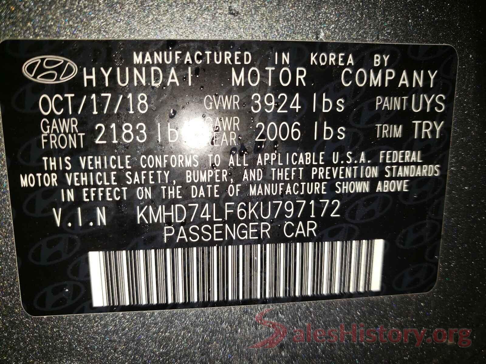 KMHD74LF6KU797172 2019 HYUNDAI ELANTRA