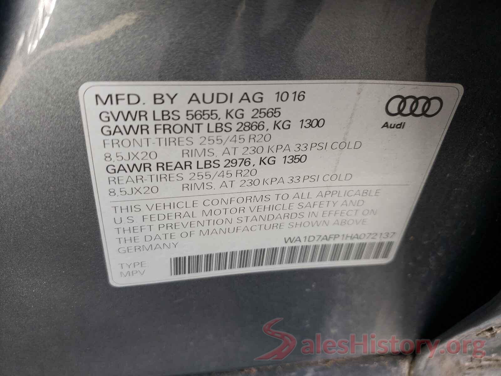 WA1D7AFP1HA072137 2017 AUDI Q5