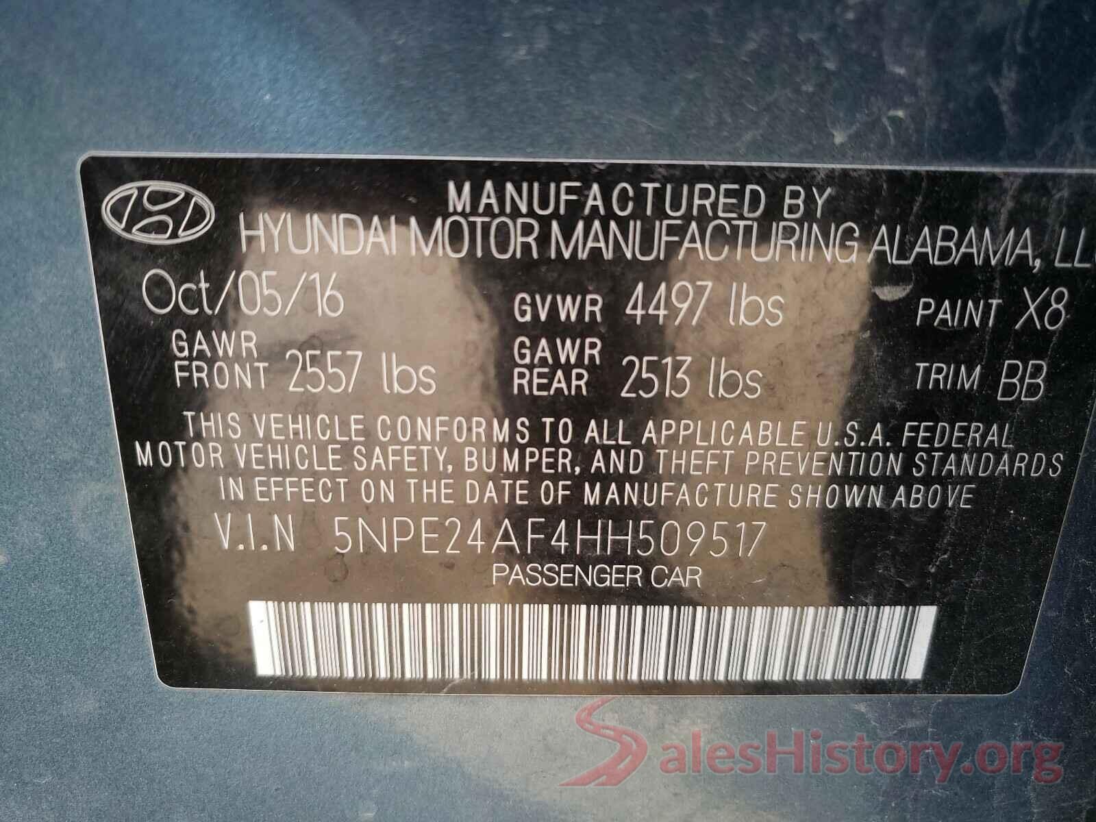 5NPE24AF4HH509517 2017 HYUNDAI SONATA