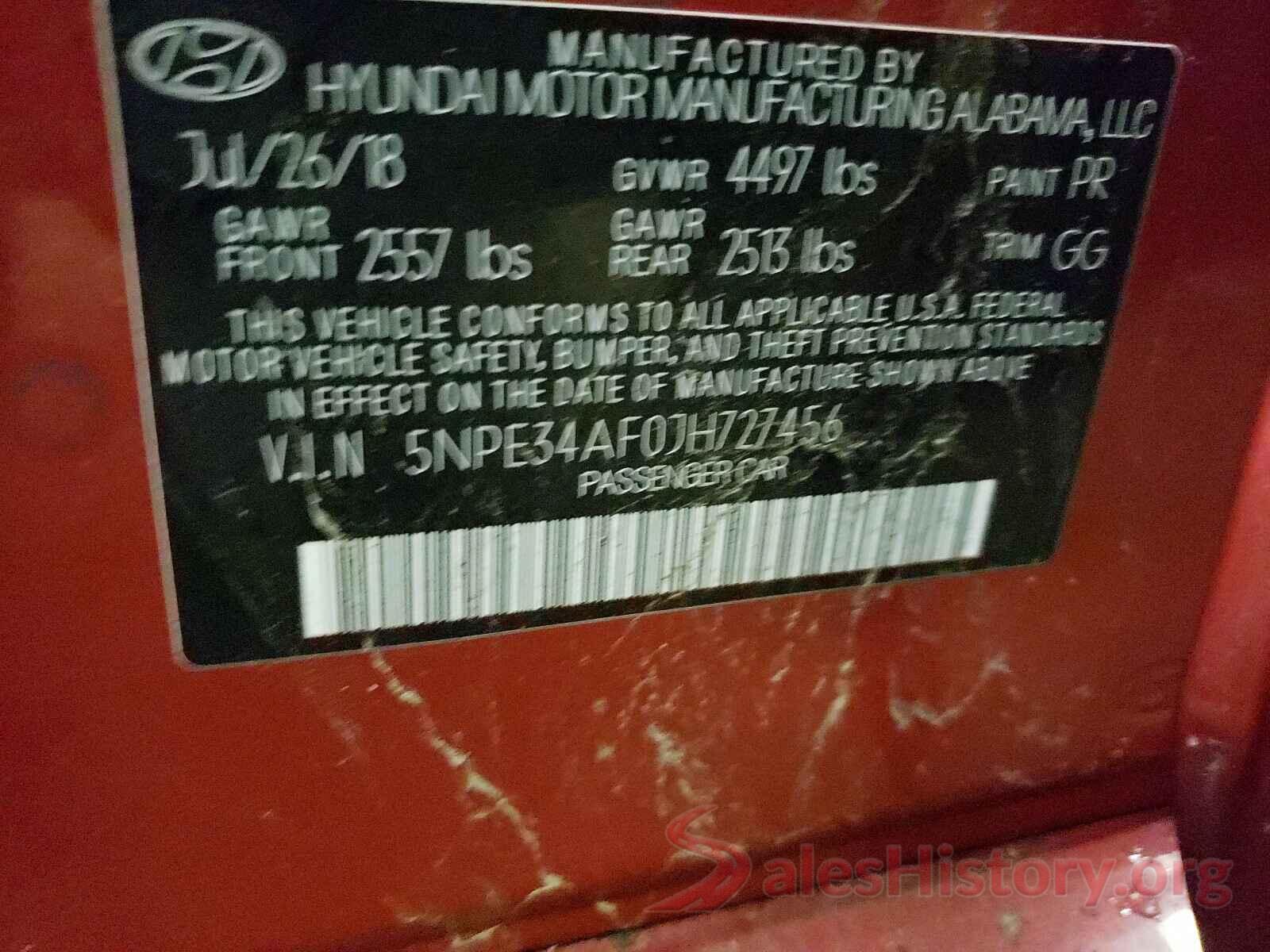 5NPE34AF0JH727456 2018 HYUNDAI SONATA