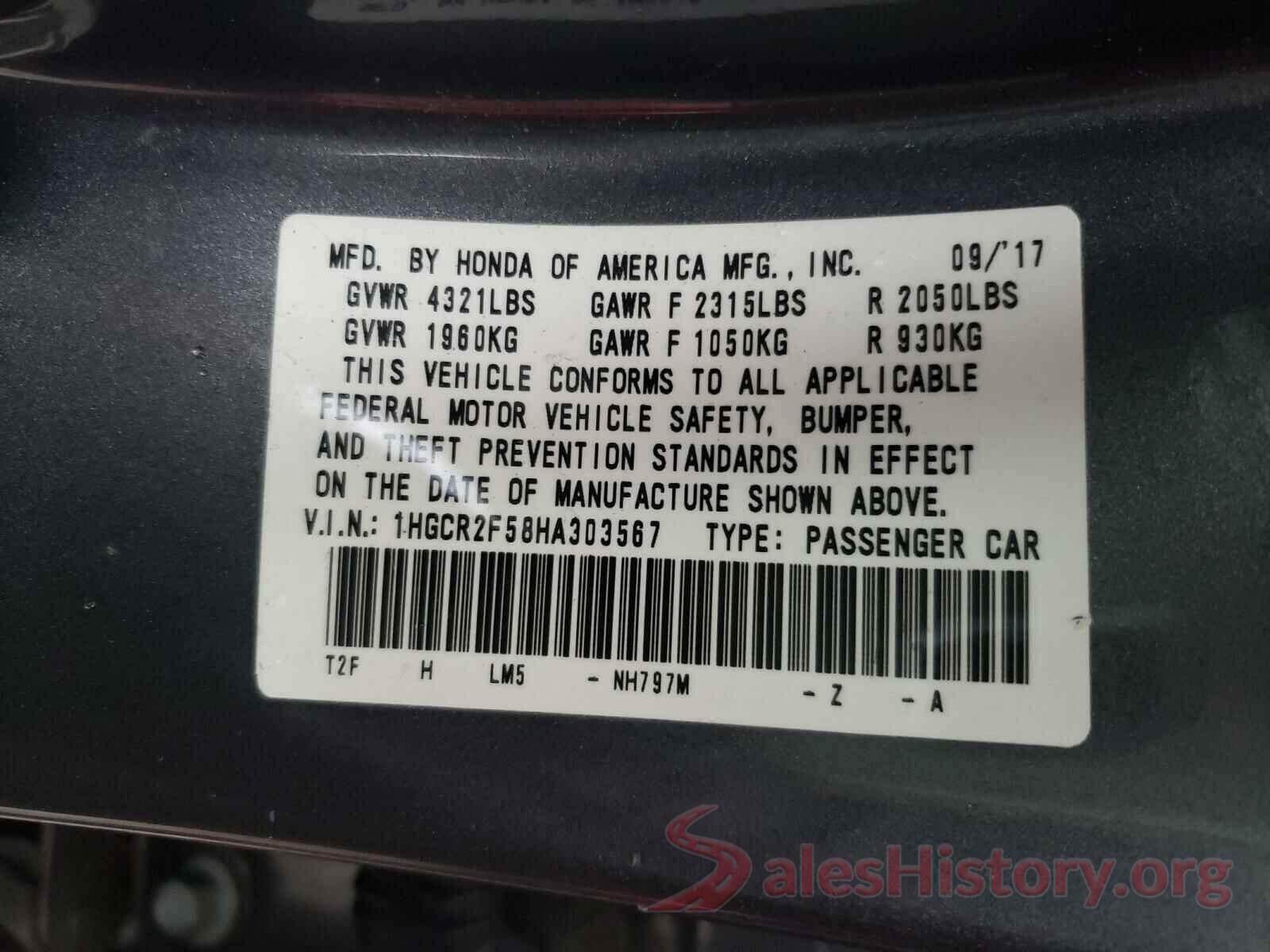 1HGCR2F58HA303567 2017 HONDA ACCORD