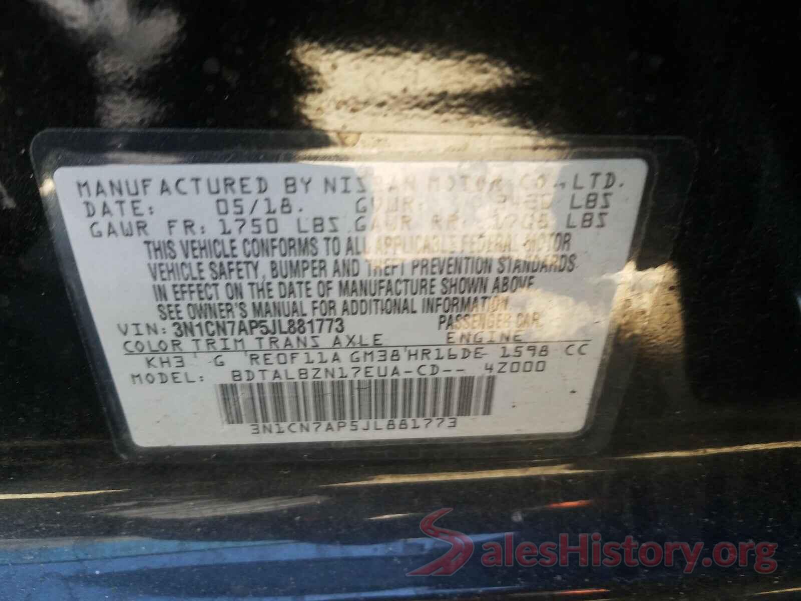 3N1CN7AP5JL881773 2018 NISSAN VERSA