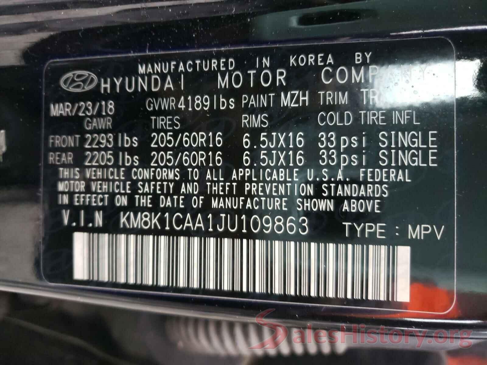 KM8K1CAA1JU109863 2018 HYUNDAI KONA