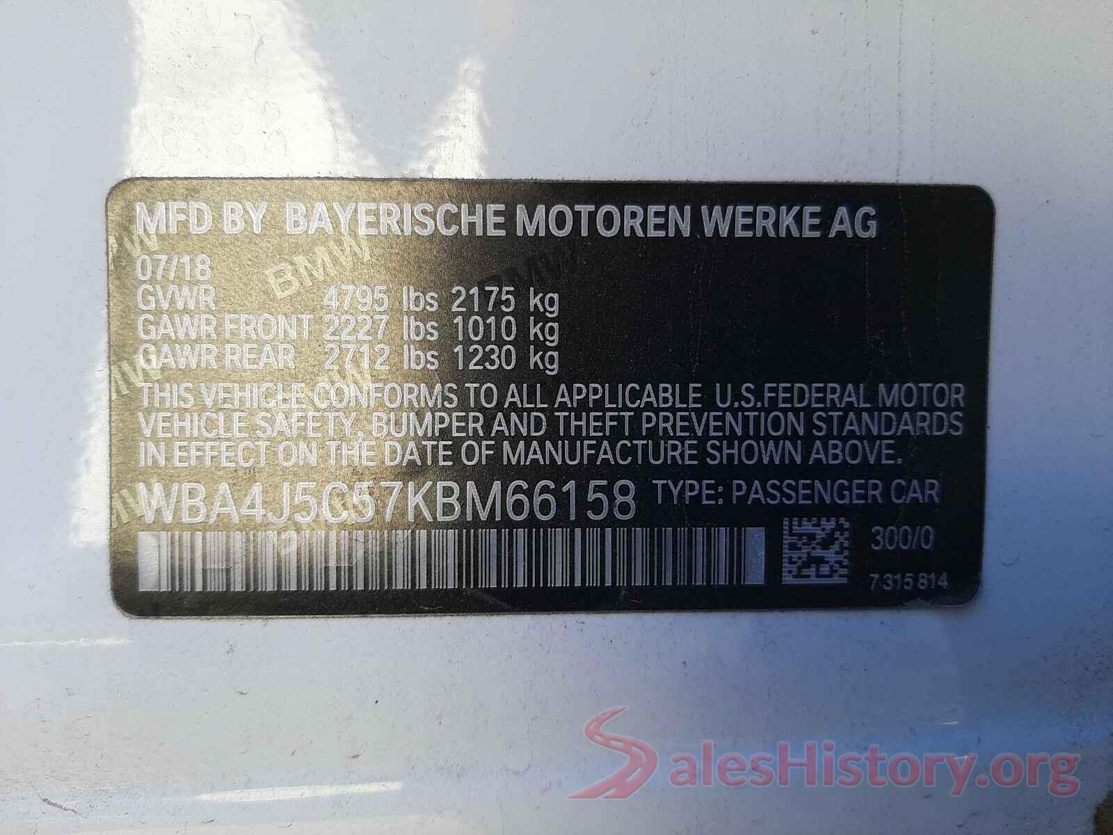 WBA4J5C57KBM66158 2019 BMW 4 SERIES