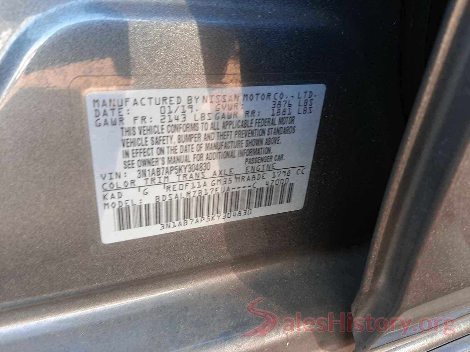 3N1AB7AP5KY304830 2019 NISSAN SENTRA