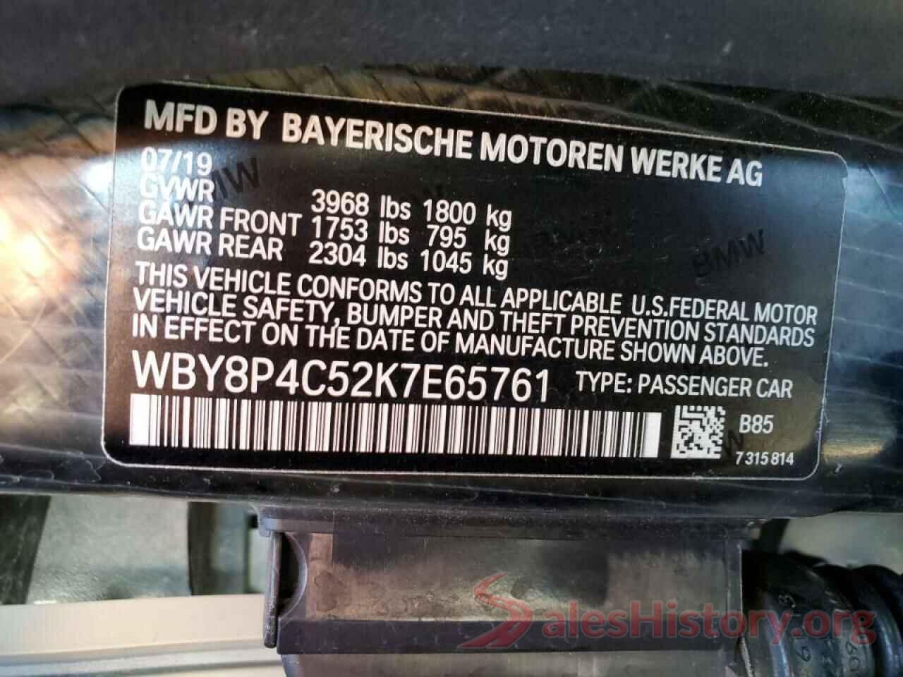 WBY8P4C52K7E65761 2019 BMW I SERIES