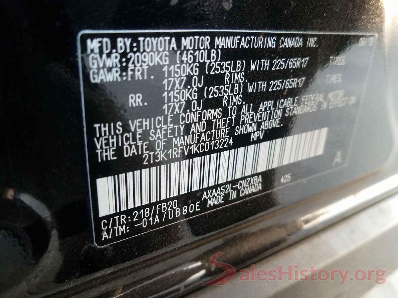 2T3K1RFV1KC013224 2019 TOYOTA RAV4