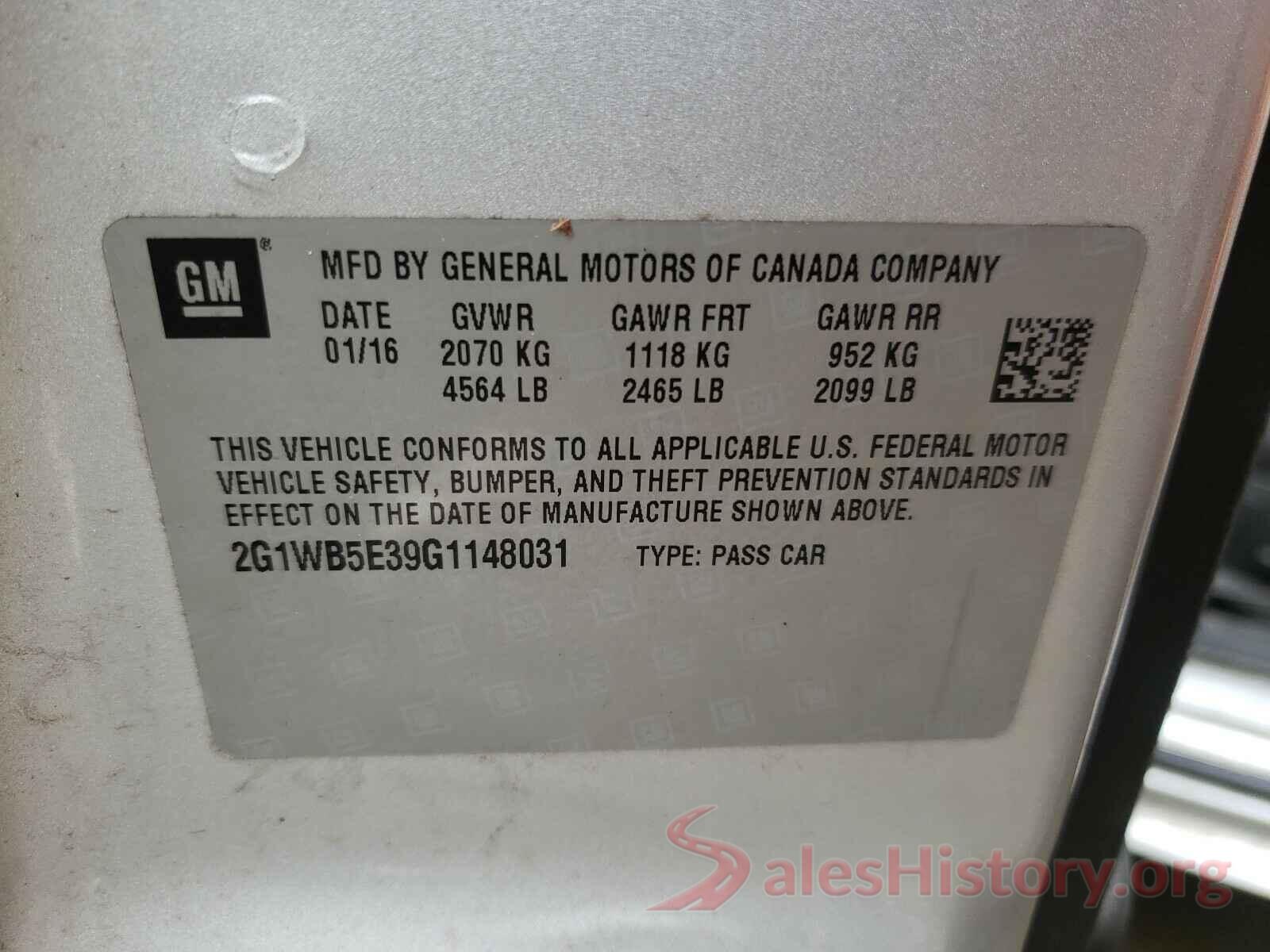 2G1WB5E39G1148031 2016 CHEVROLET IMPALA