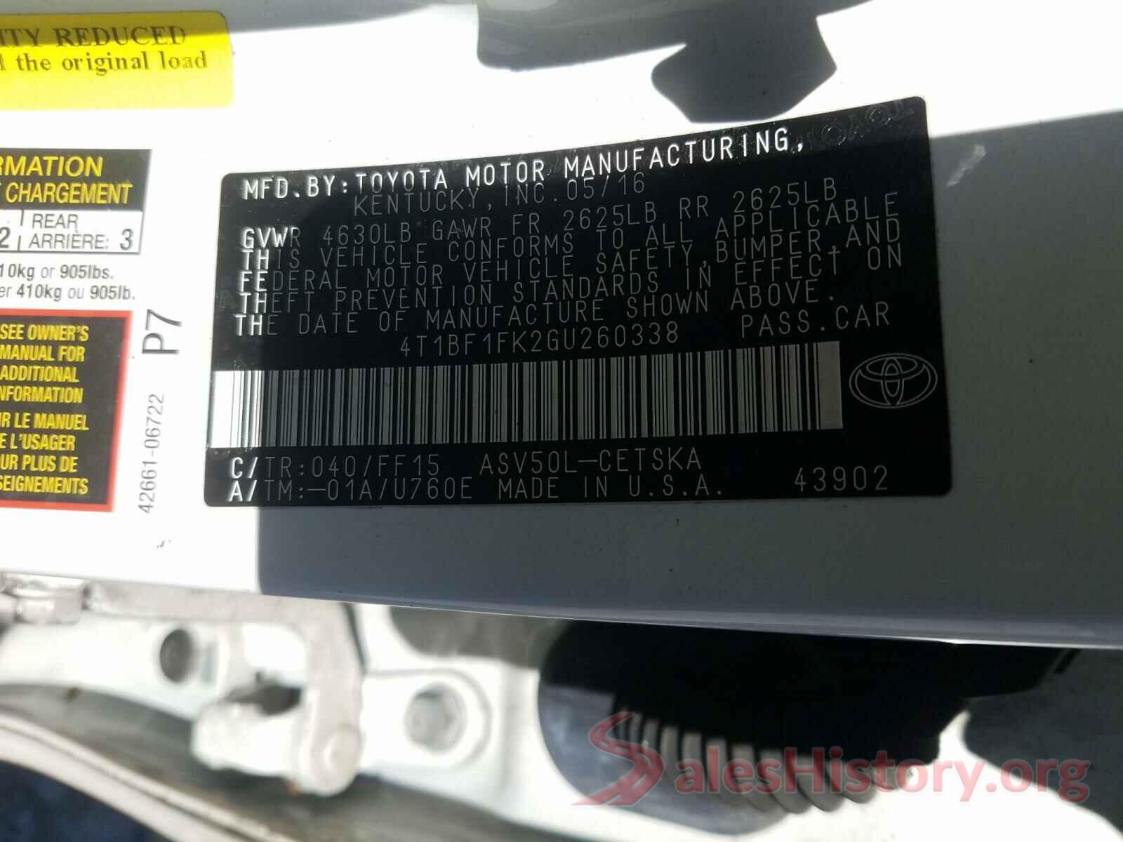 4T1BF1FK2GU260338 2016 TOYOTA CAMRY