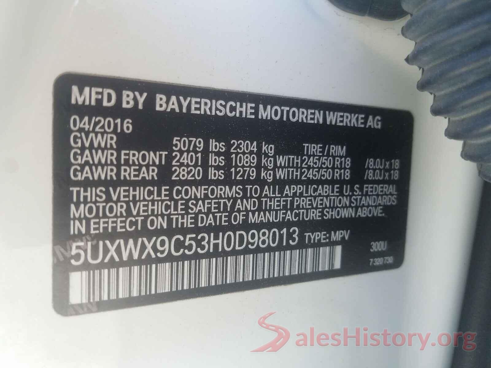 5UXWX9C53H0D98013 2017 BMW X3