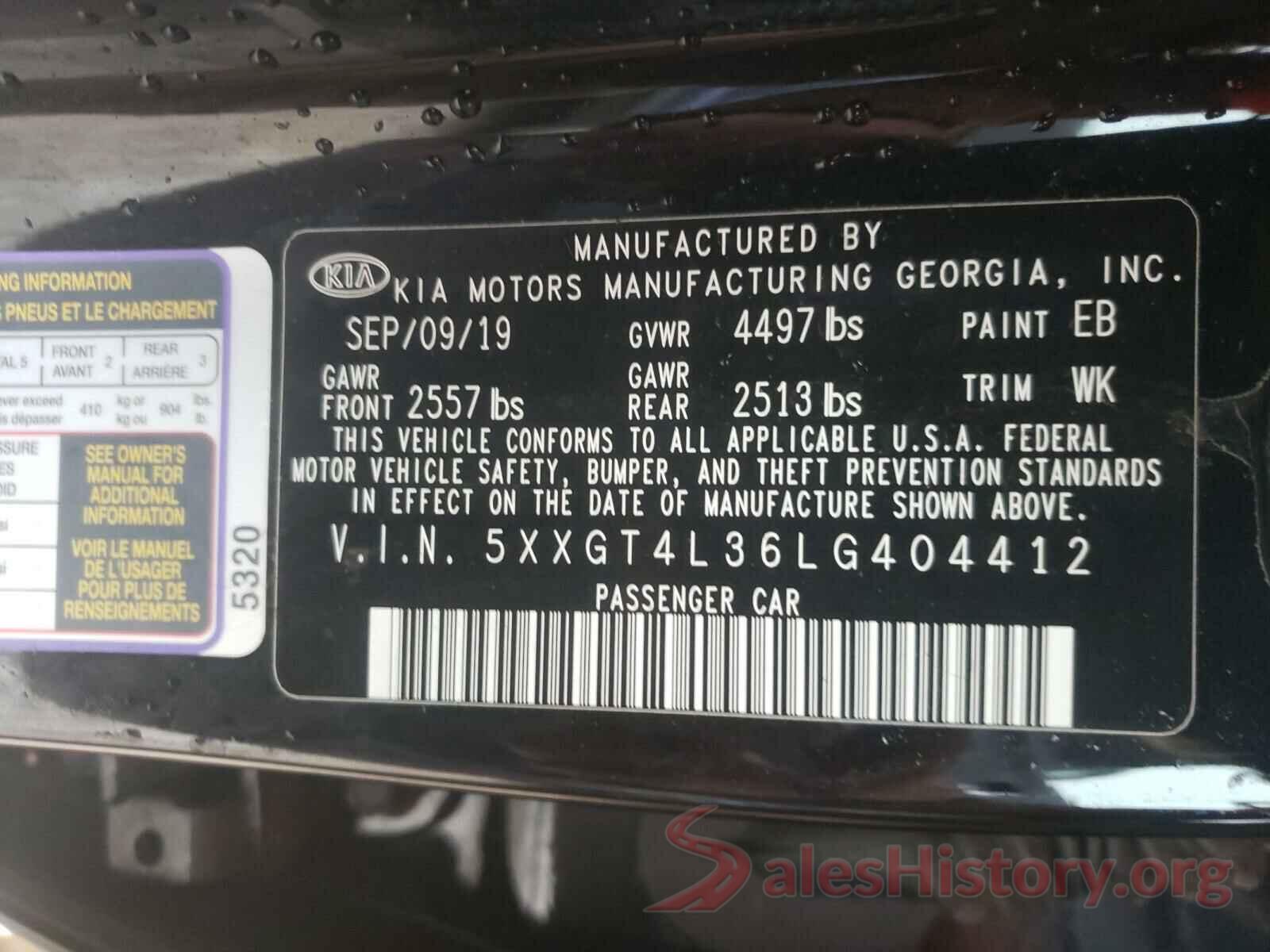 5XXGT4L36LG404412 2020 KIA OPTIMA