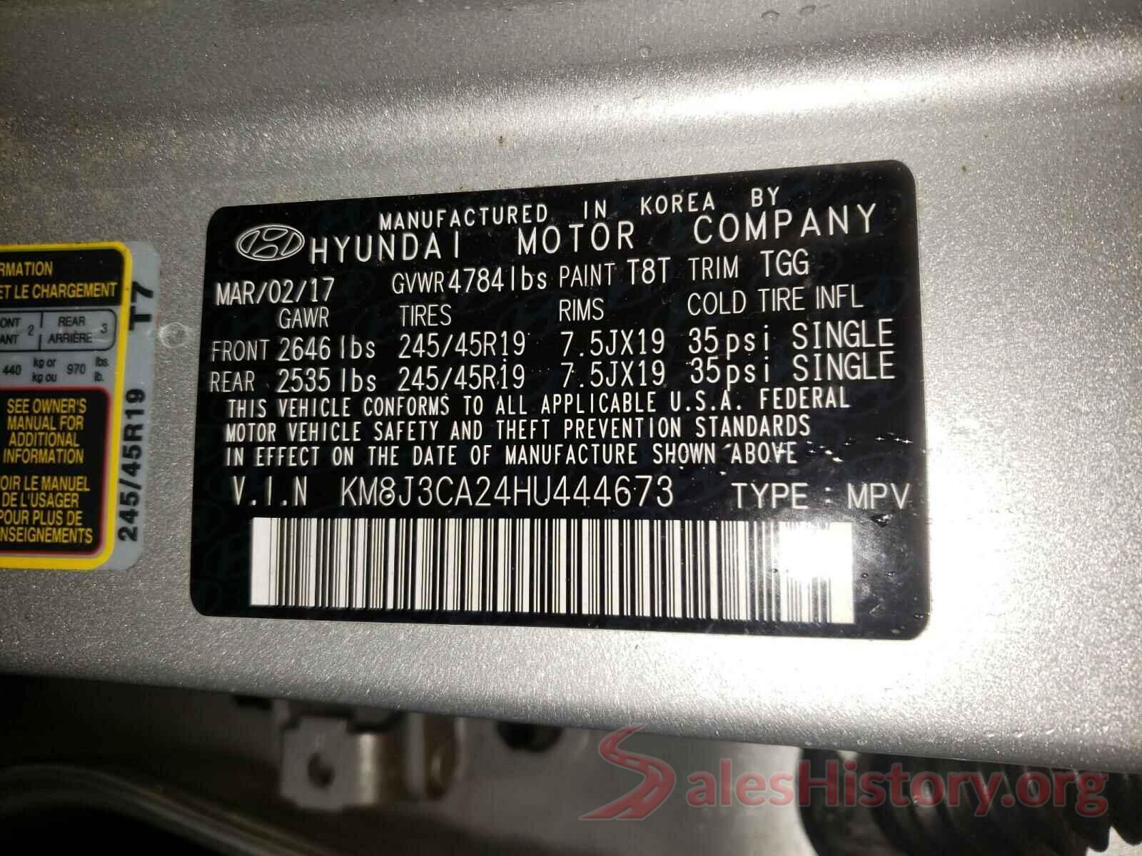 KM8J3CA24HU444673 2017 HYUNDAI TUCSON