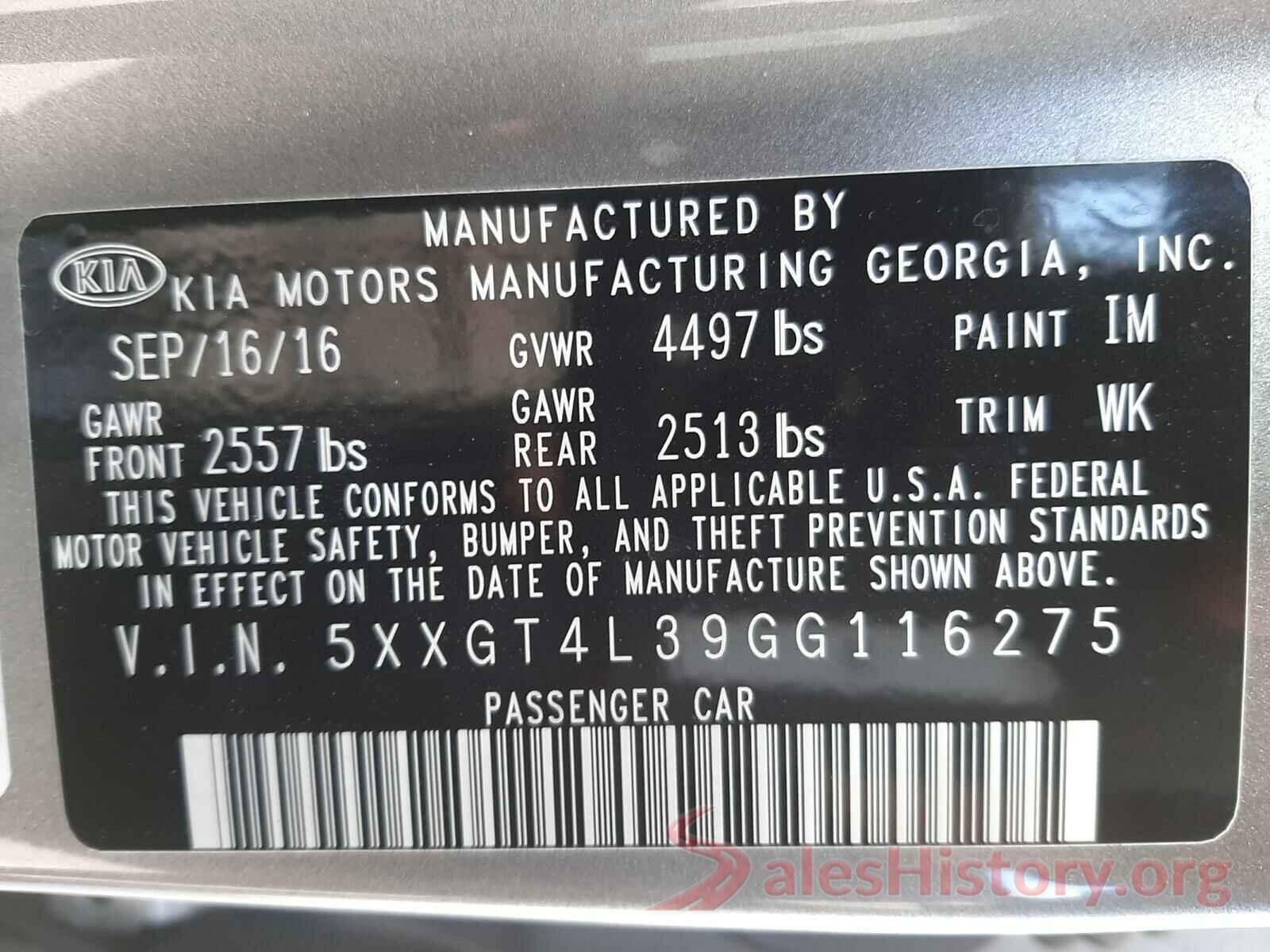 5XXGT4L39GG116275 2016 KIA OPTIMA