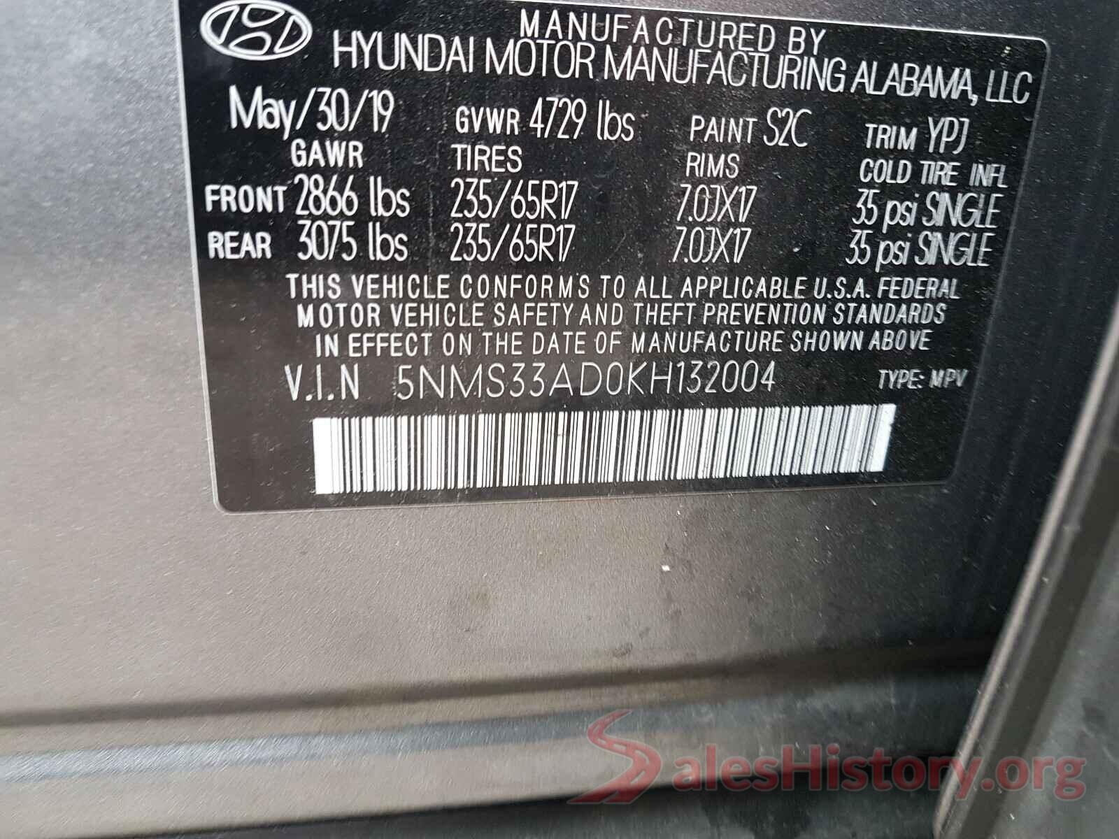 5NMS33AD0KH132004 2019 HYUNDAI SANTA FE