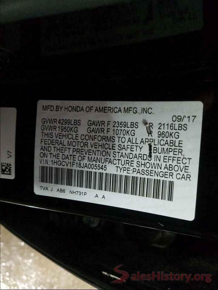 1HGCV1F18JA005545 2018 HONDA ACCORD