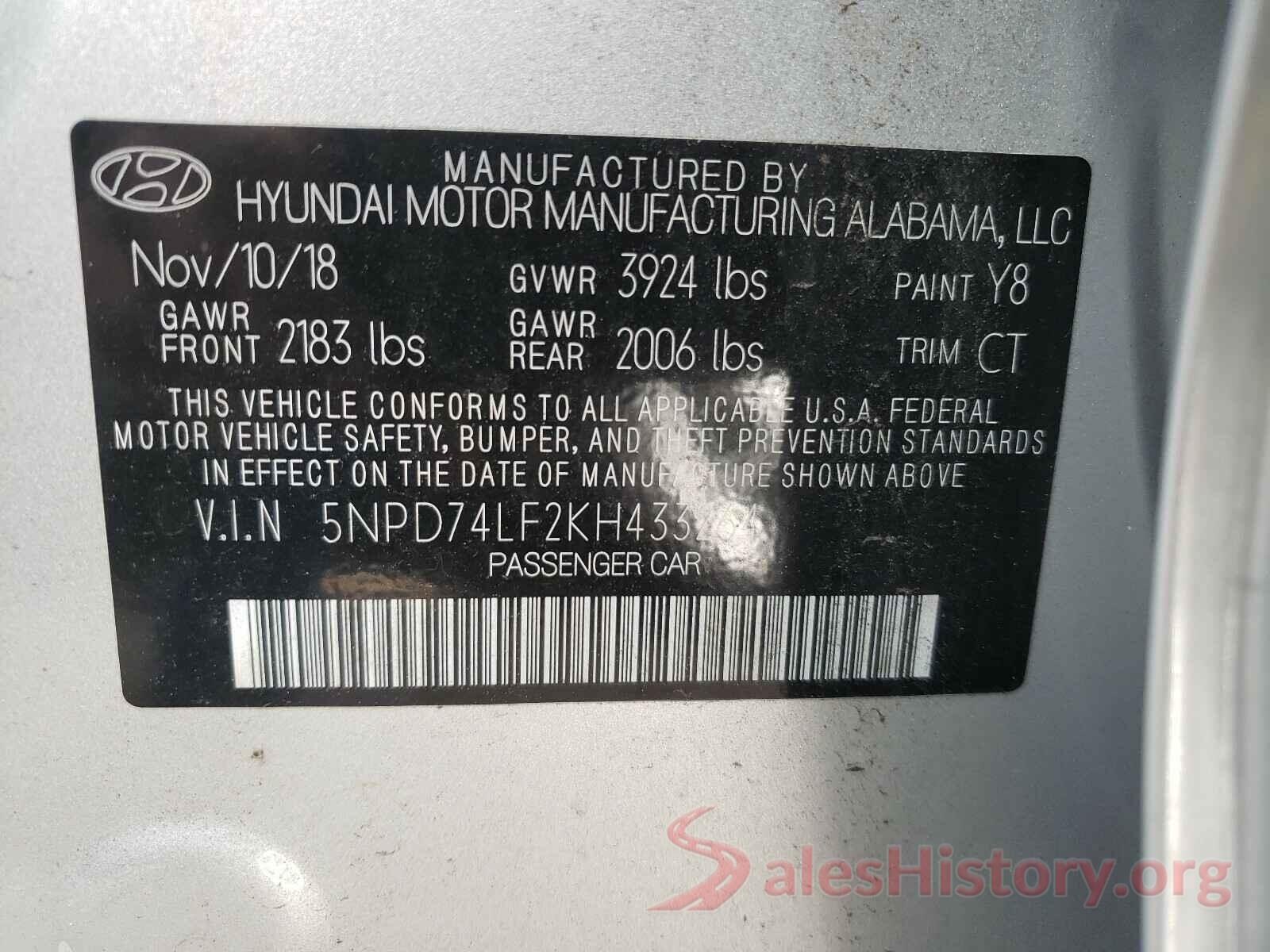 5NPD74LF2KH433264 2019 HYUNDAI ELANTRA