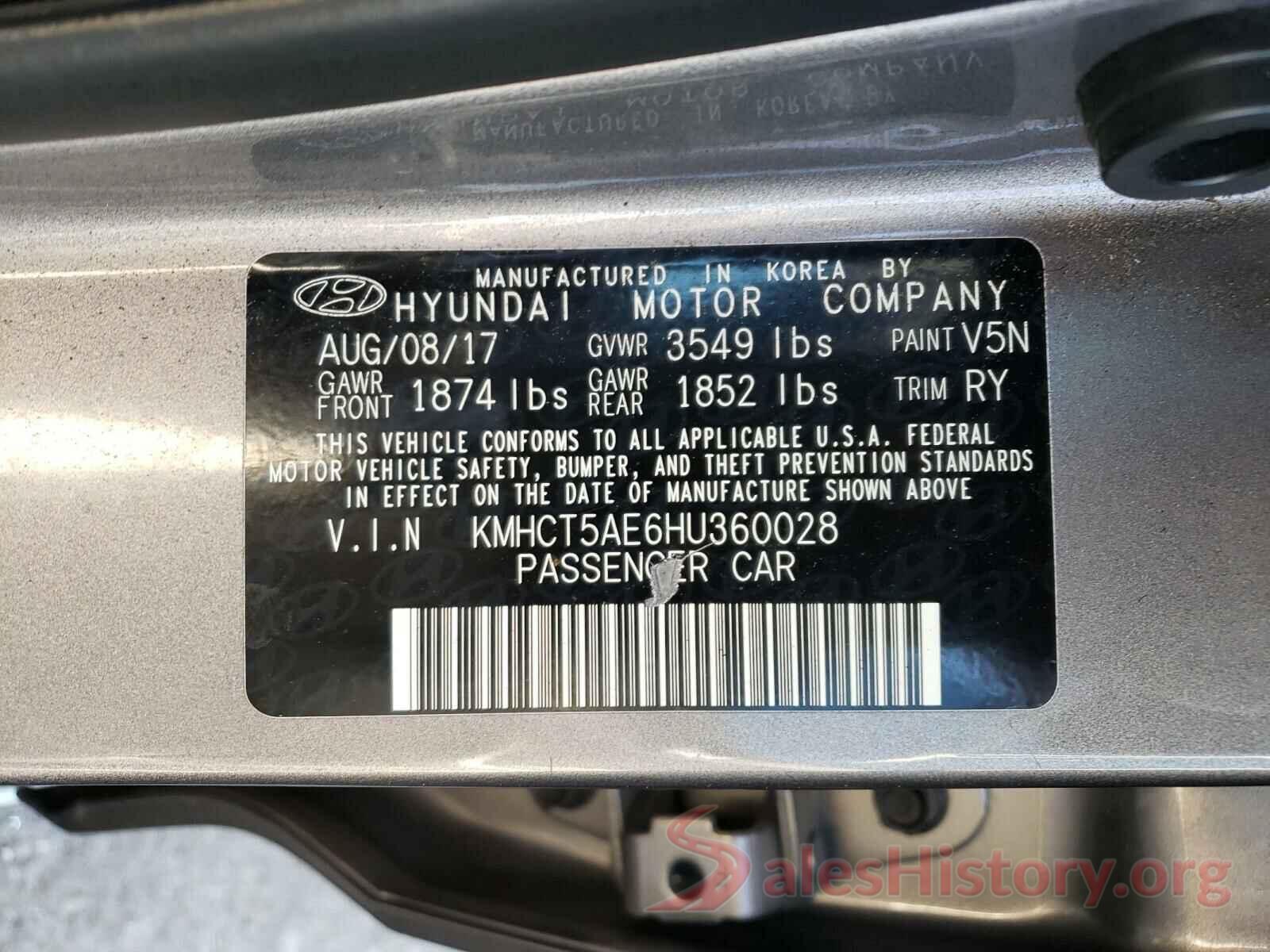 KMHCT5AE6HU360028 2017 HYUNDAI ACCENT