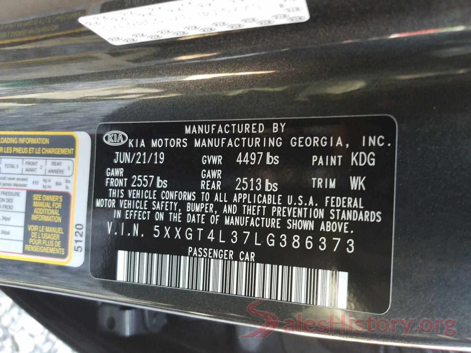 5XXGT4L37LG386373 2020 KIA OPTIMA