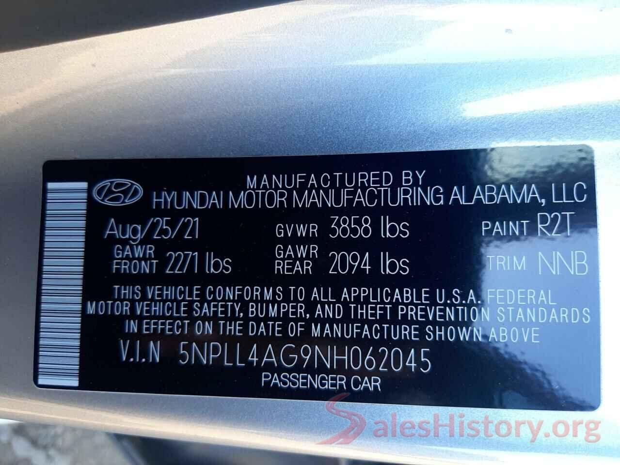 5NPLL4AG9NH062045 2022 HYUNDAI ELANTRA